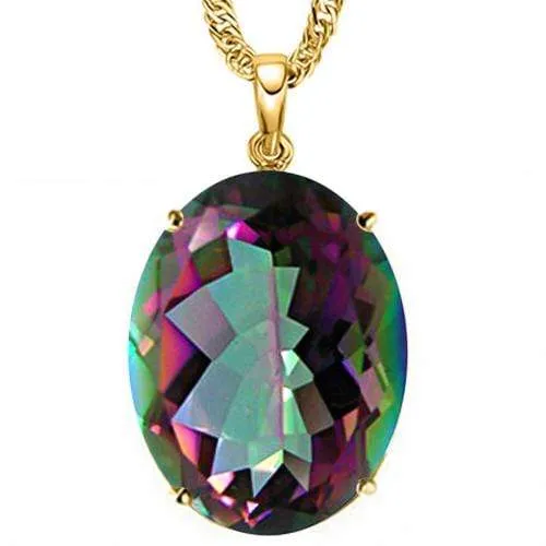 12.14 CT MYSTIC GEMSTONE 10KT SOLID GOLD PENDANT