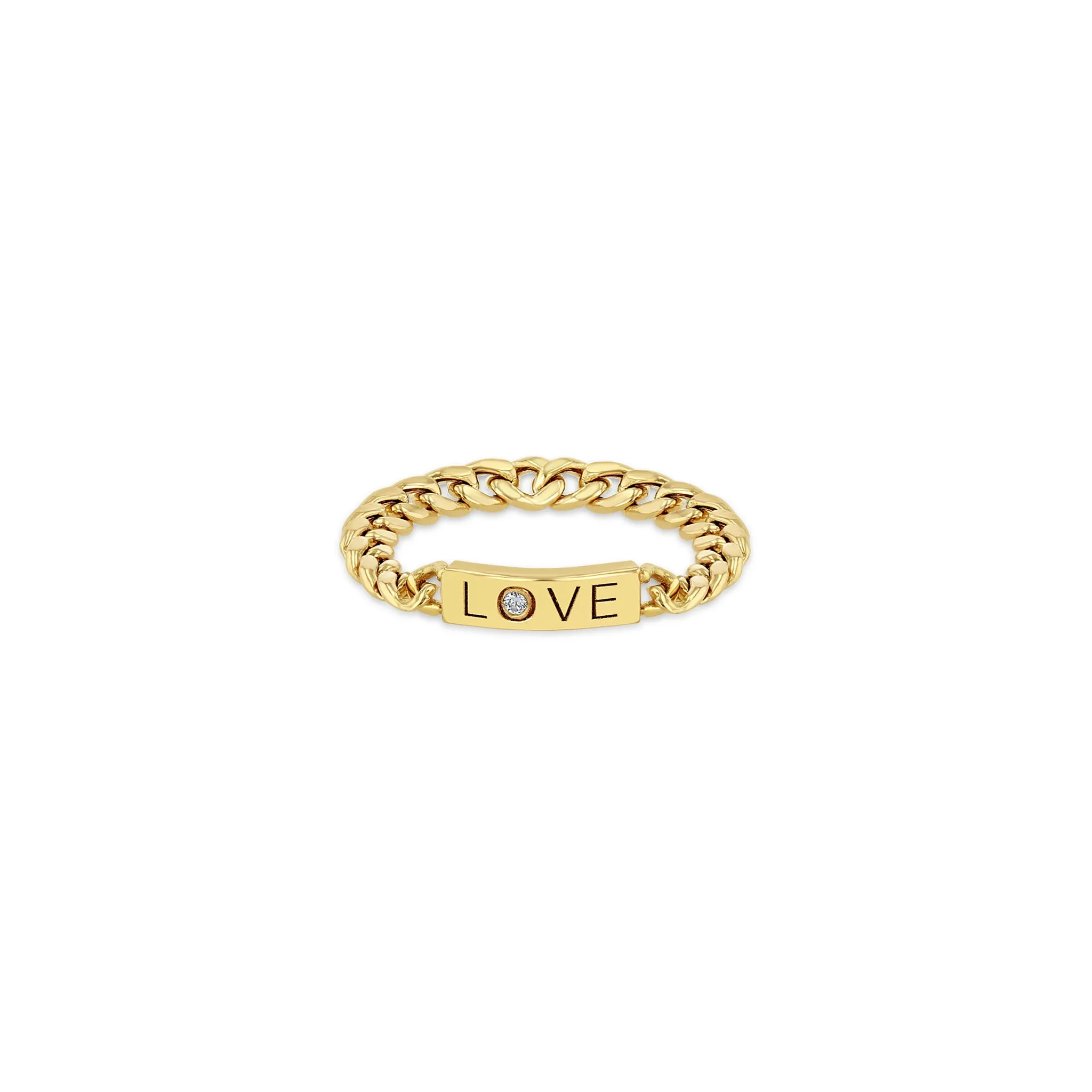 14k Diamond LOVE ID Bar Small Curb Chain Ring