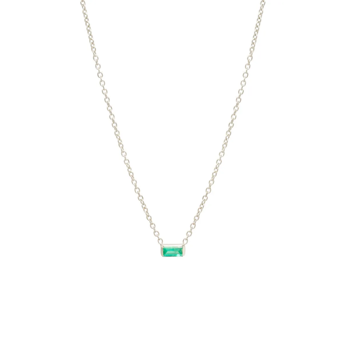 14k Emerald Baguette Necklace | May Birthstone