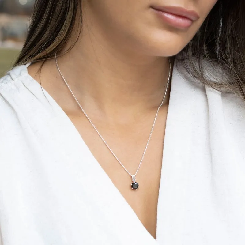 14K Gold Plated Silver Necklace, Black Cz Pendant