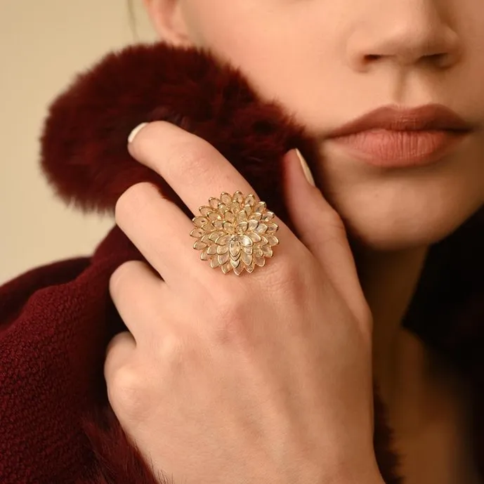 14K Gold Rainbow Moonstone Sunflower Ring