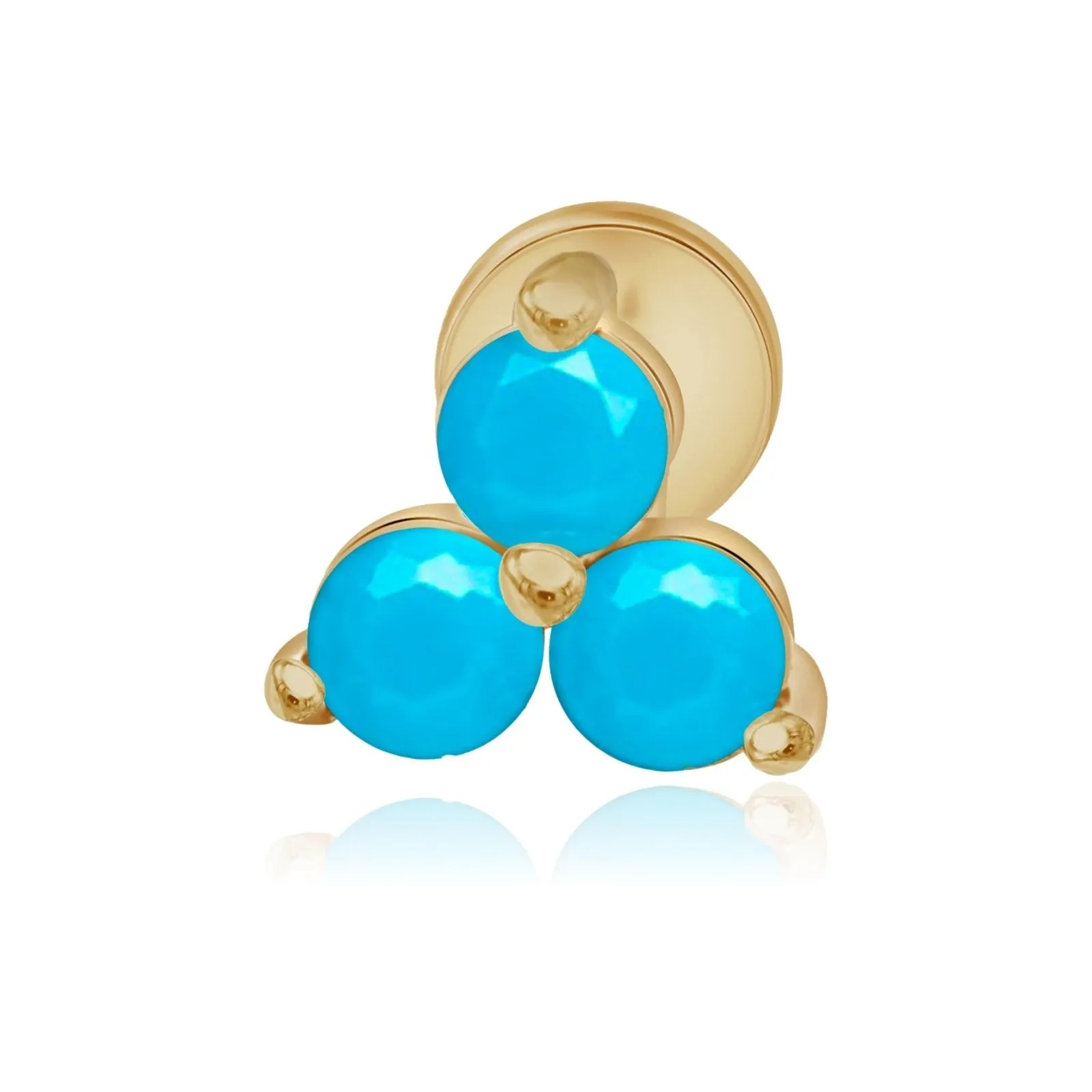 14K Gold Turquoise Trinity Helix Cartilage Internally Threaded Flat Back Earring Labret Stud