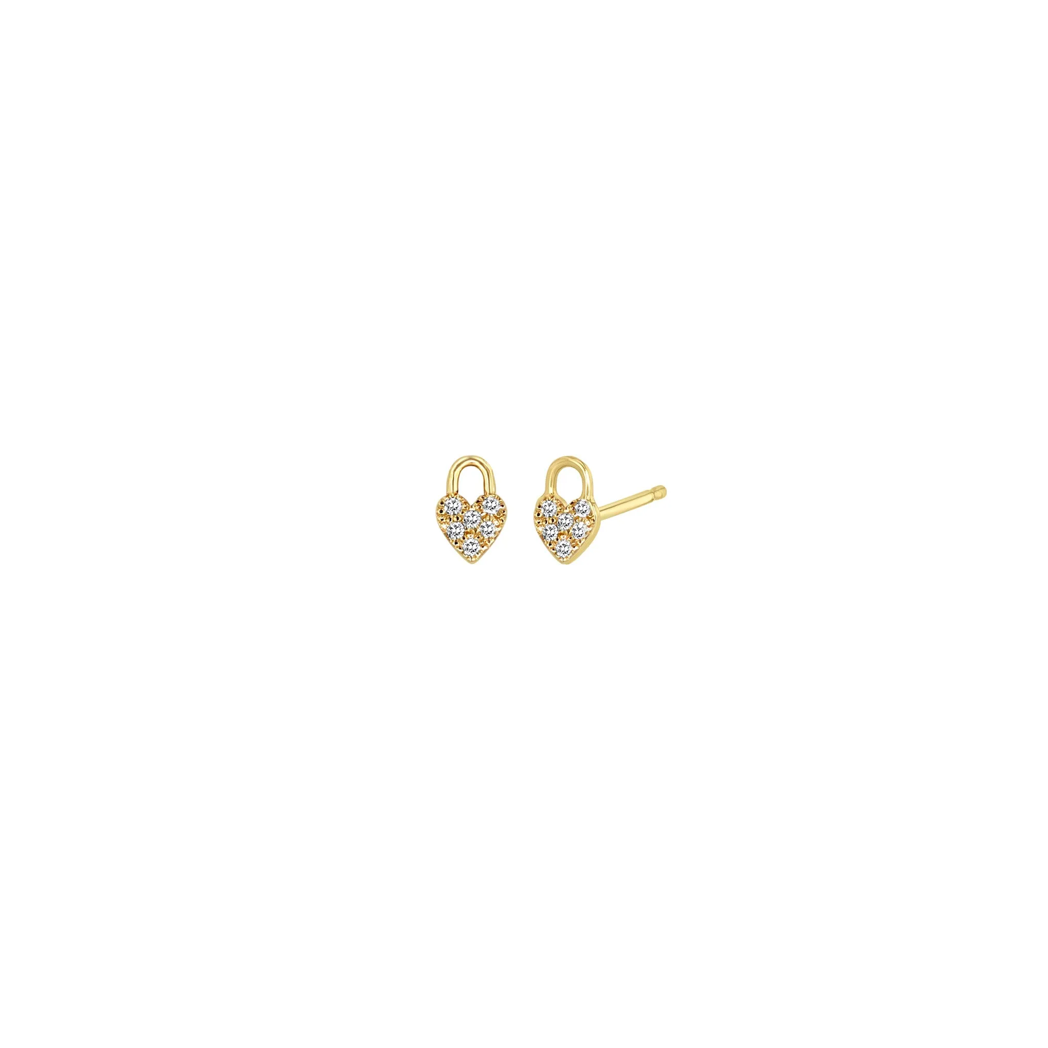 14k Itty Bitty Pavé Diamond Heart Padlock Stud