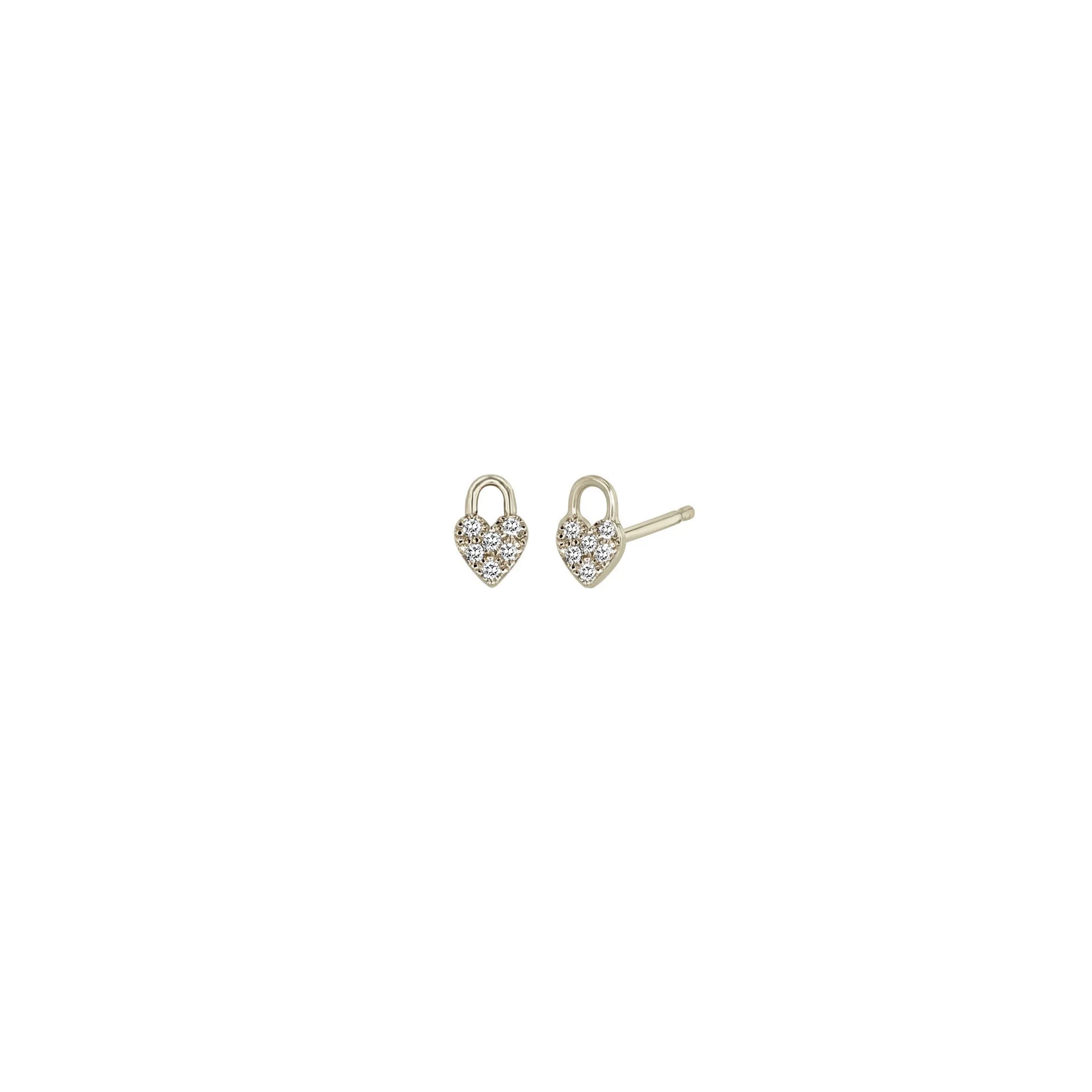 14k Itty Bitty Pavé Diamond Heart Padlock Stud