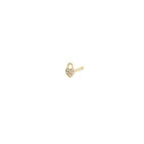 14k Itty Bitty Pavé Diamond Heart Padlock Stud