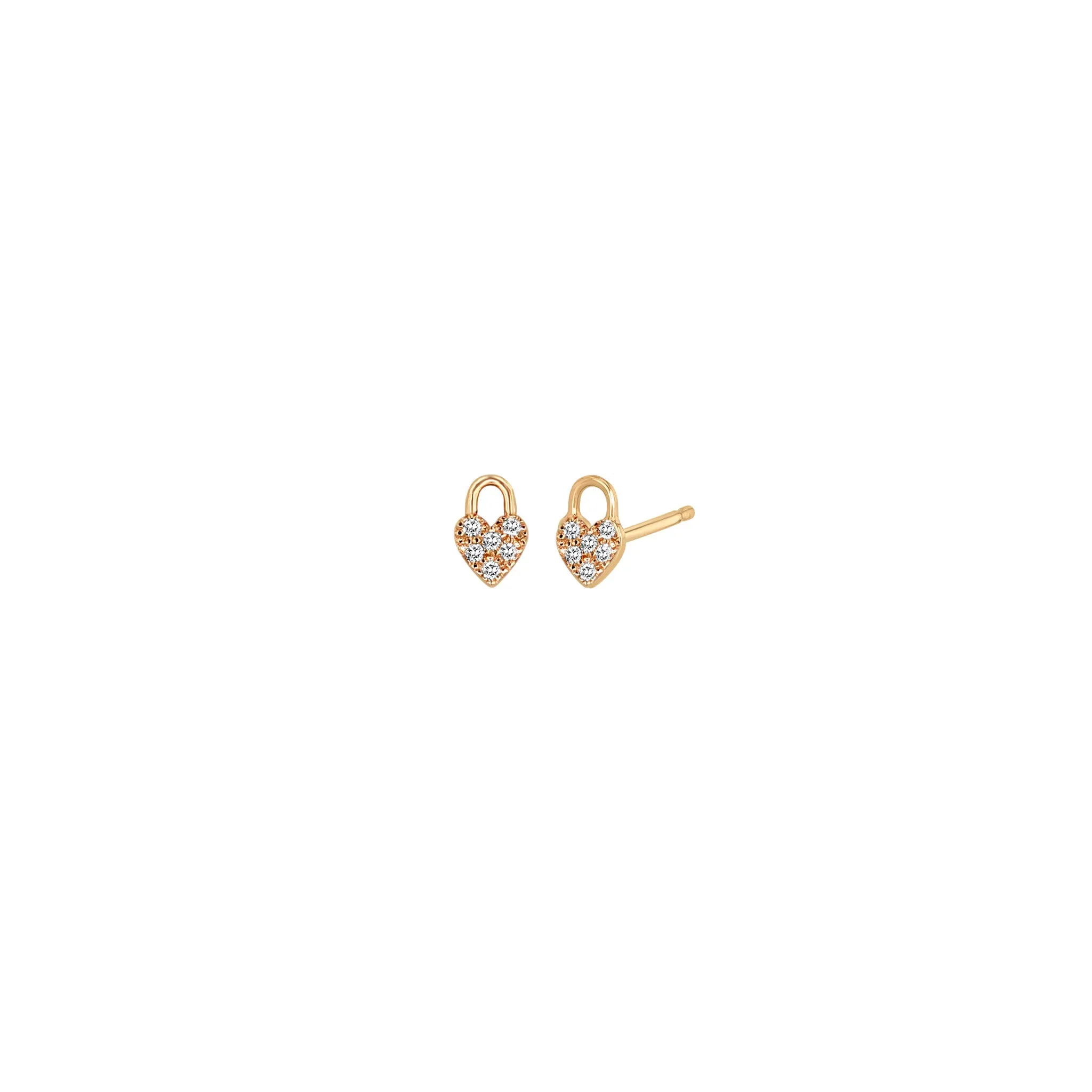 14k Itty Bitty Pavé Diamond Heart Padlock Stud