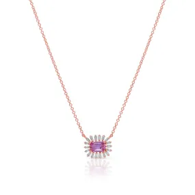 14KT Rose Gold Pink Sapphire Baguette Diamond Audelia Necklace