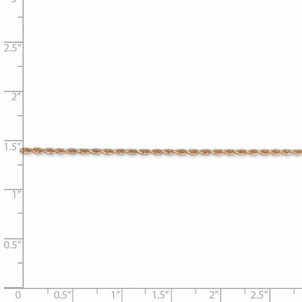 1.5mm 14k Rose Gold Solid Diamond Cut Rope Chain Necklace