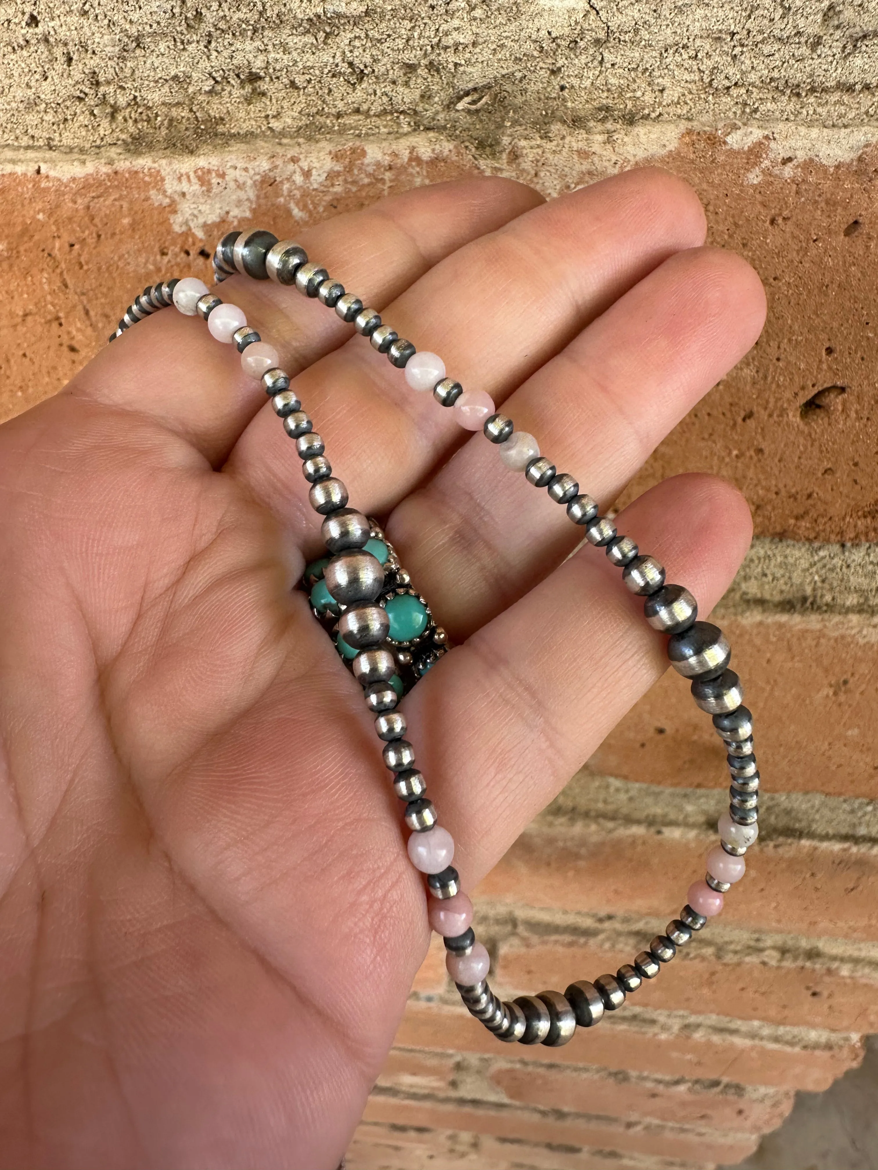 16" Pink Concho & Navajo Pearl Beaded Necklace