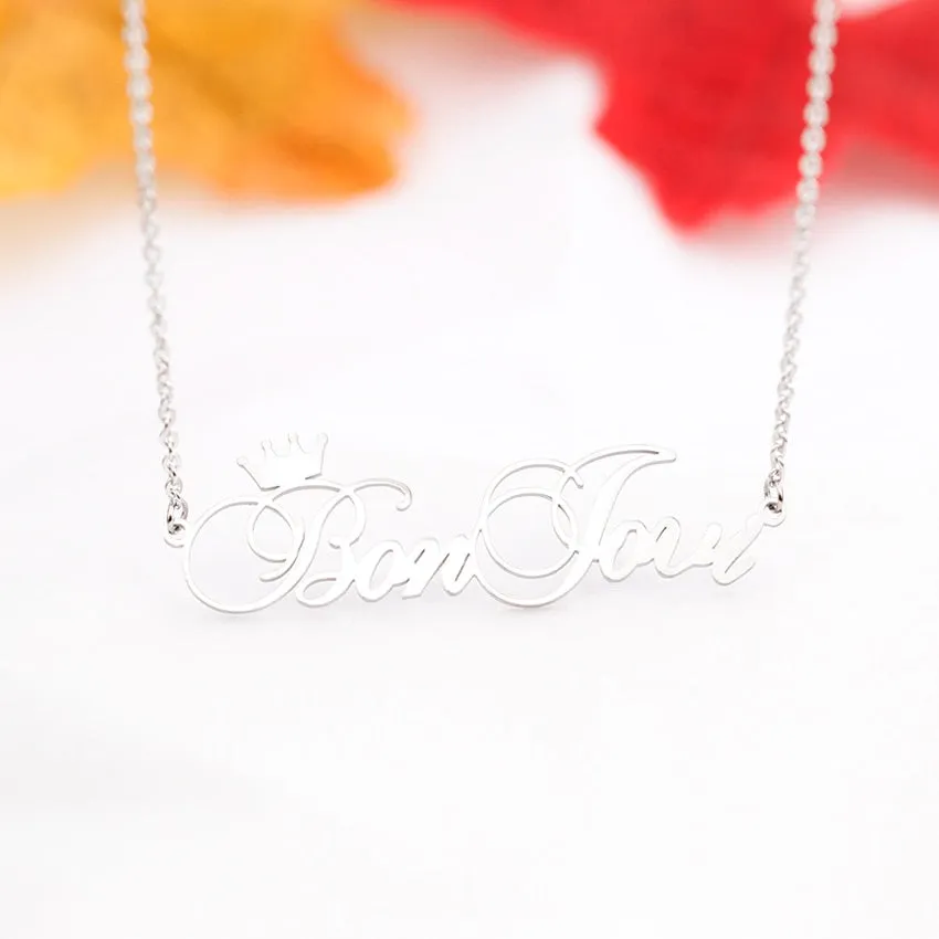 18k Gold Plated Custom Name Necklace With Crown- Christmas gifts