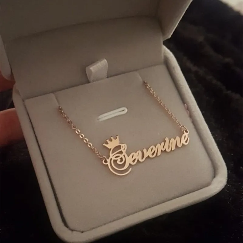 18k Gold Plated Custom Name Necklace With Crown- Christmas gifts