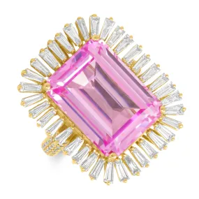 18KT Yellow Gold Pink Topaz Baguette Diamond Luxe Fauna Ring