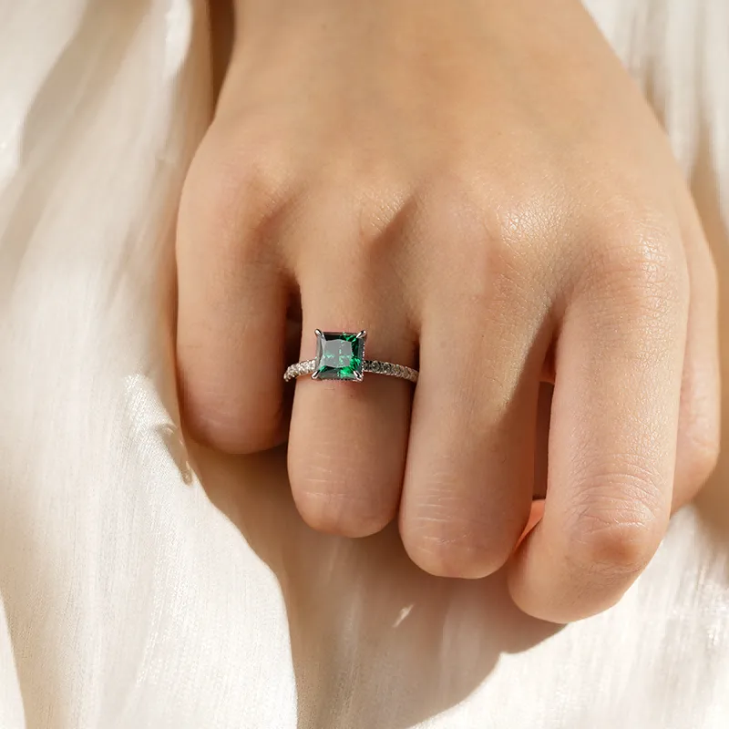 2 CT. Princess Cut Green Moissanite Engagement Ring With Hidden Halo