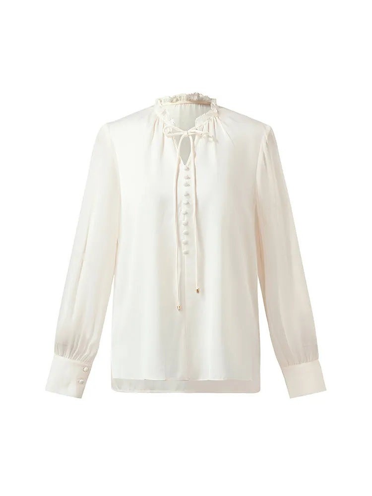 22 Momme Mulberry Silk Ruffle Women Blouse