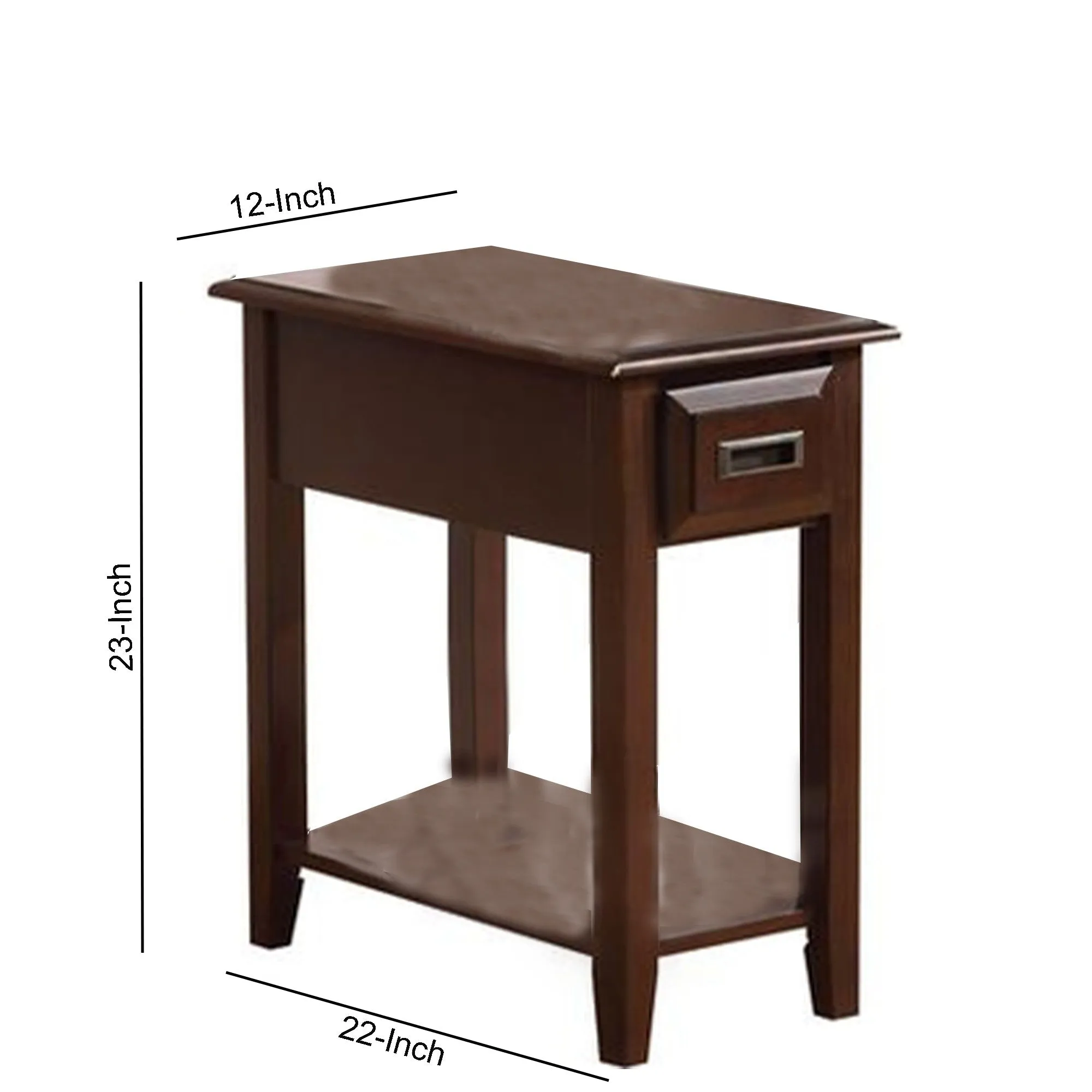 23" Rectangular Wooden Side Table With 1 Drawer, Brown By Benzara