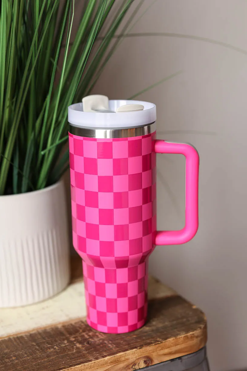 40oz Dark Pink Plaid Stainless Cup