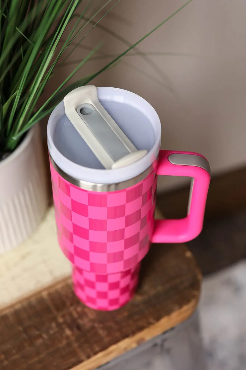 40oz Dark Pink Plaid Stainless Cup