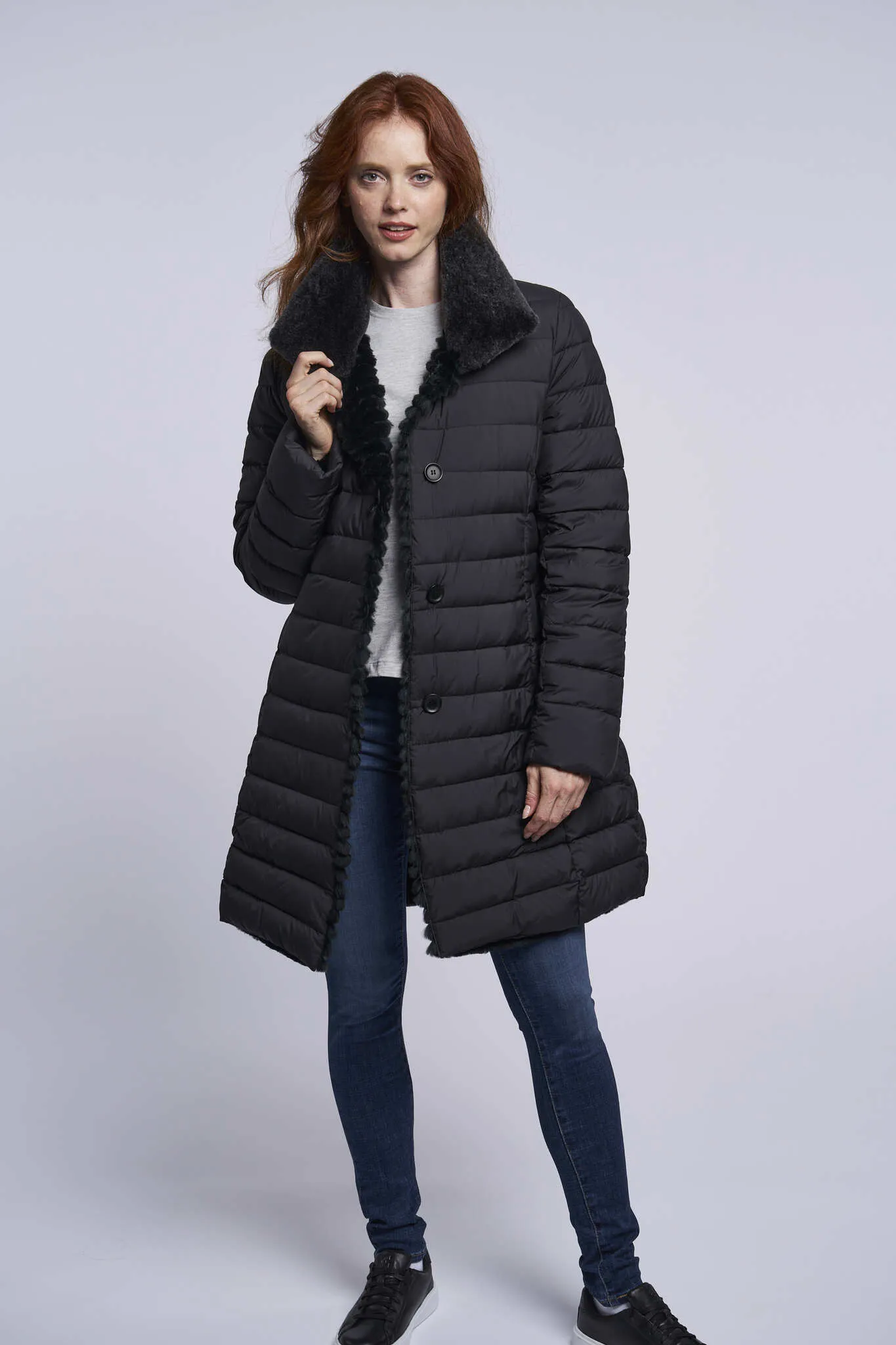 4255 Down coat reverses to genuine shearling