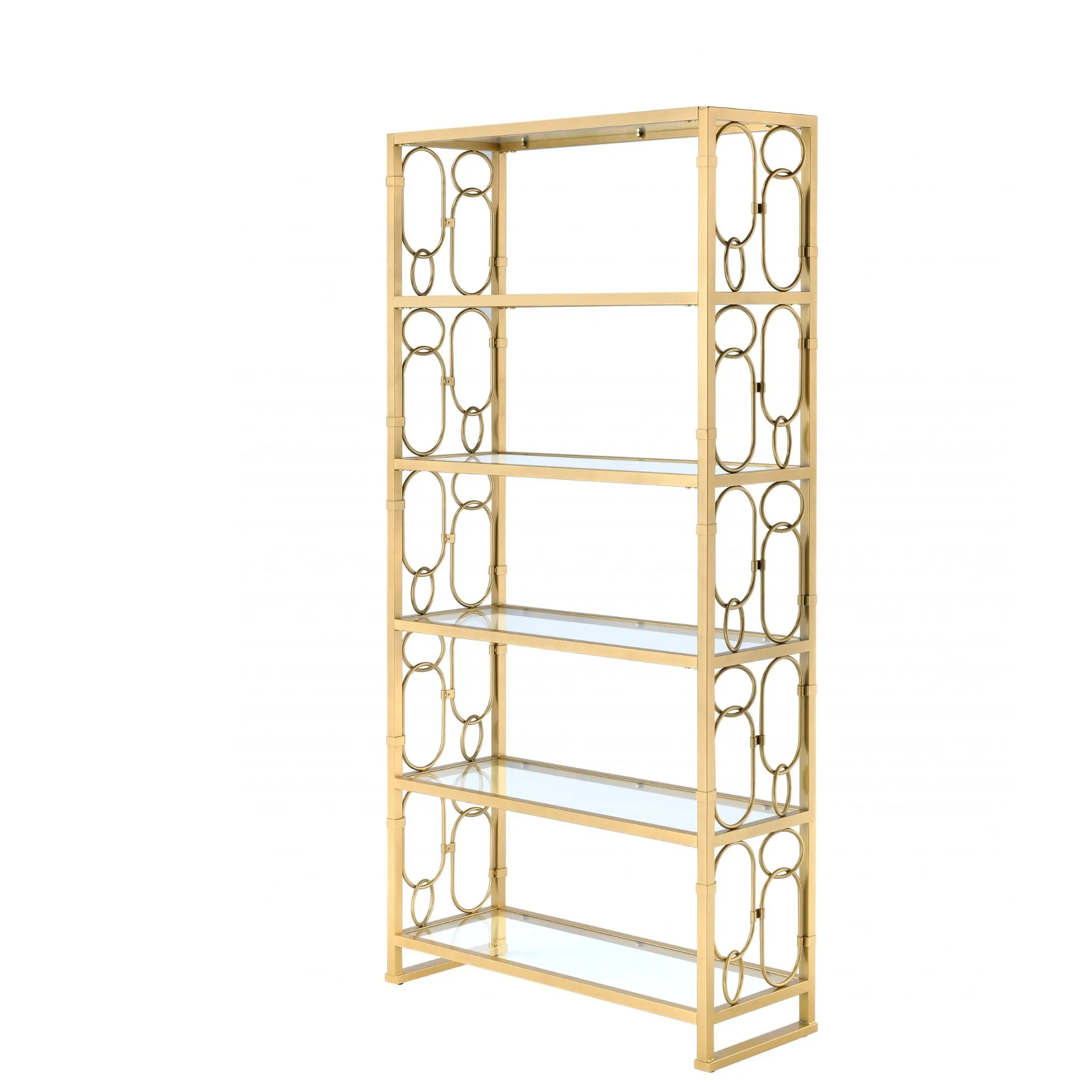 77 Gold Metal and Glass Four Tier Etagere Bookcase