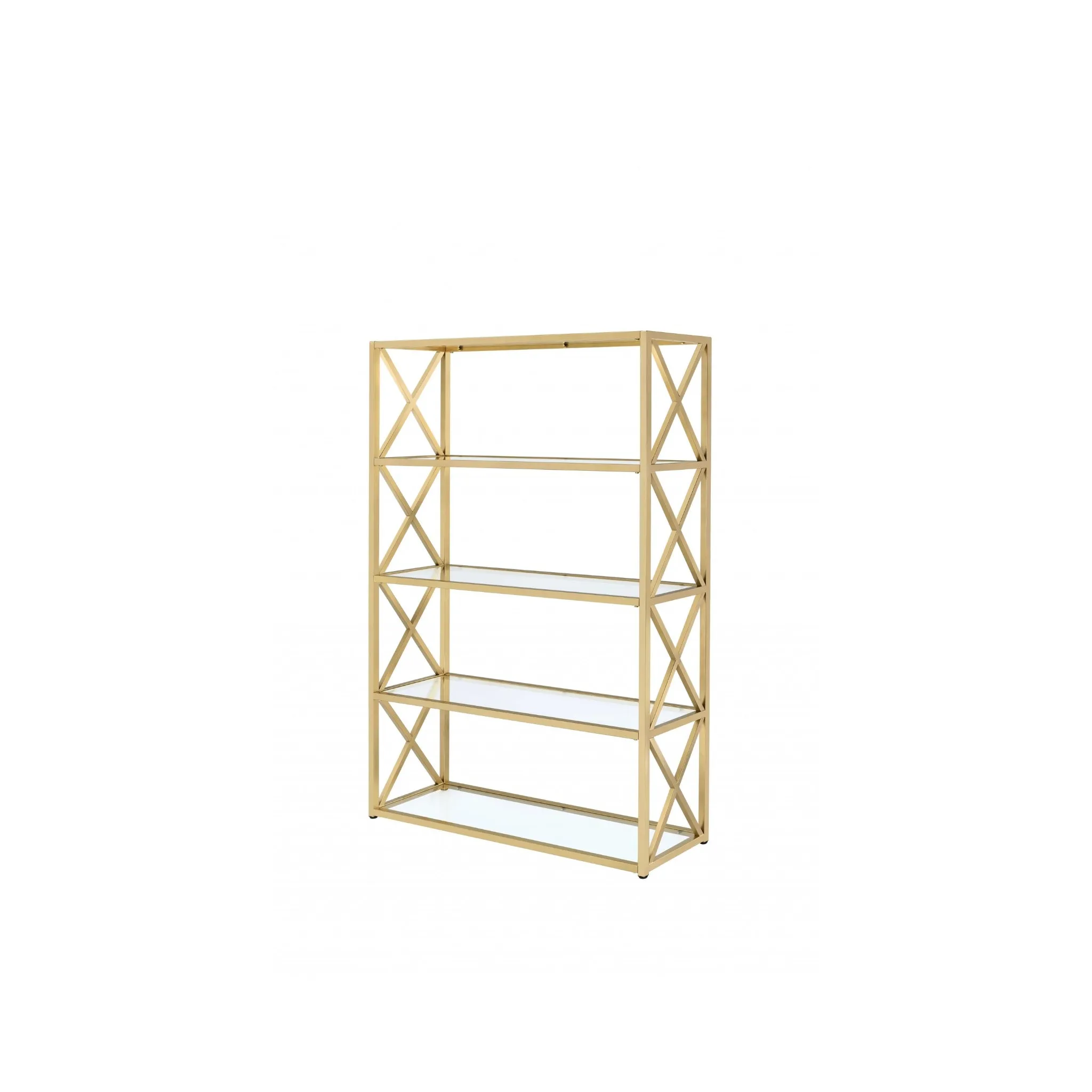 77 Gold Metal and Glass Four Tier Etagere Bookcase