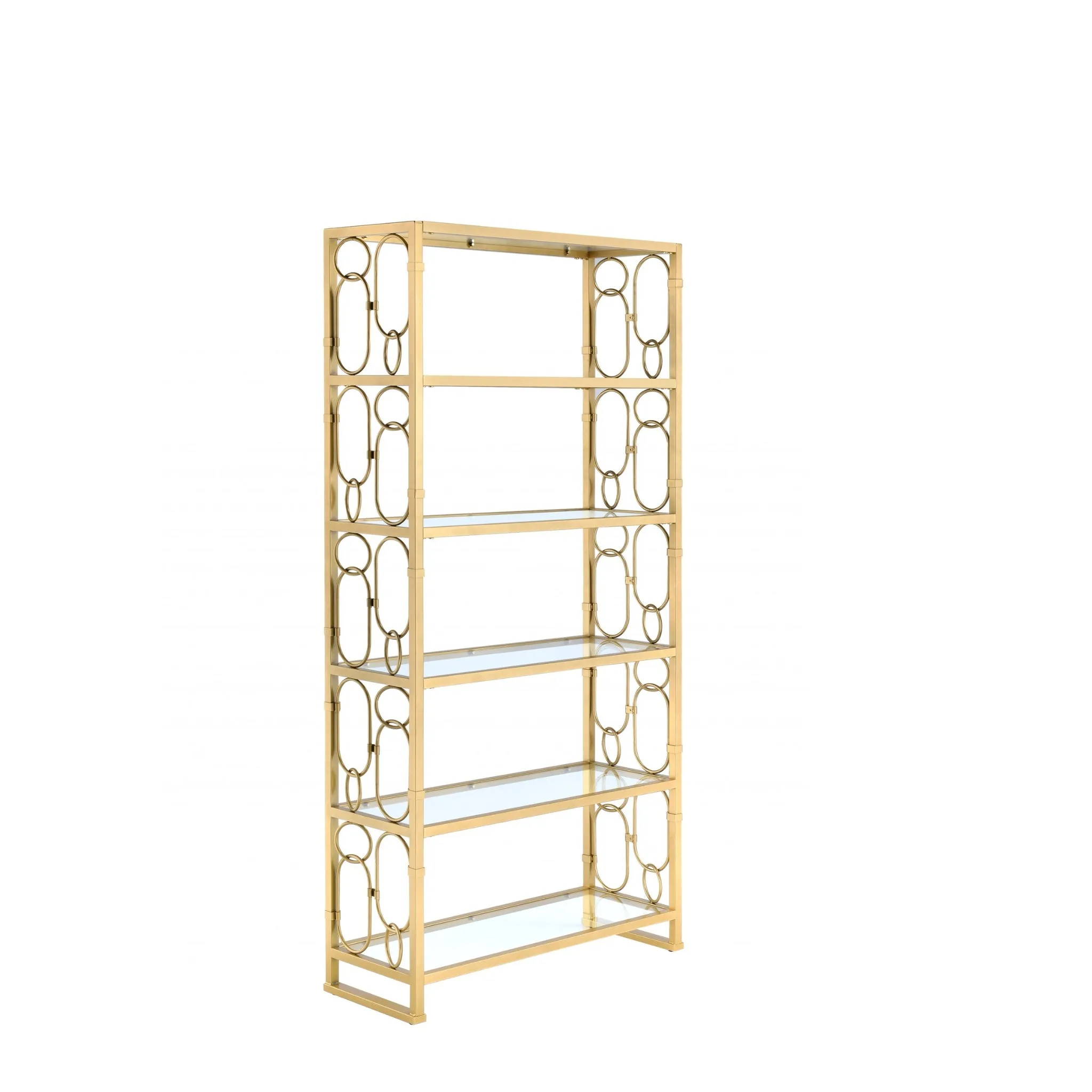 77 Gold Metal and Glass Four Tier Etagere Bookcase