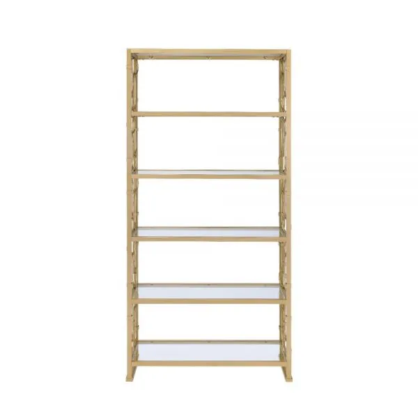 77 Gold Metal and Glass Four Tier Etagere Bookcase