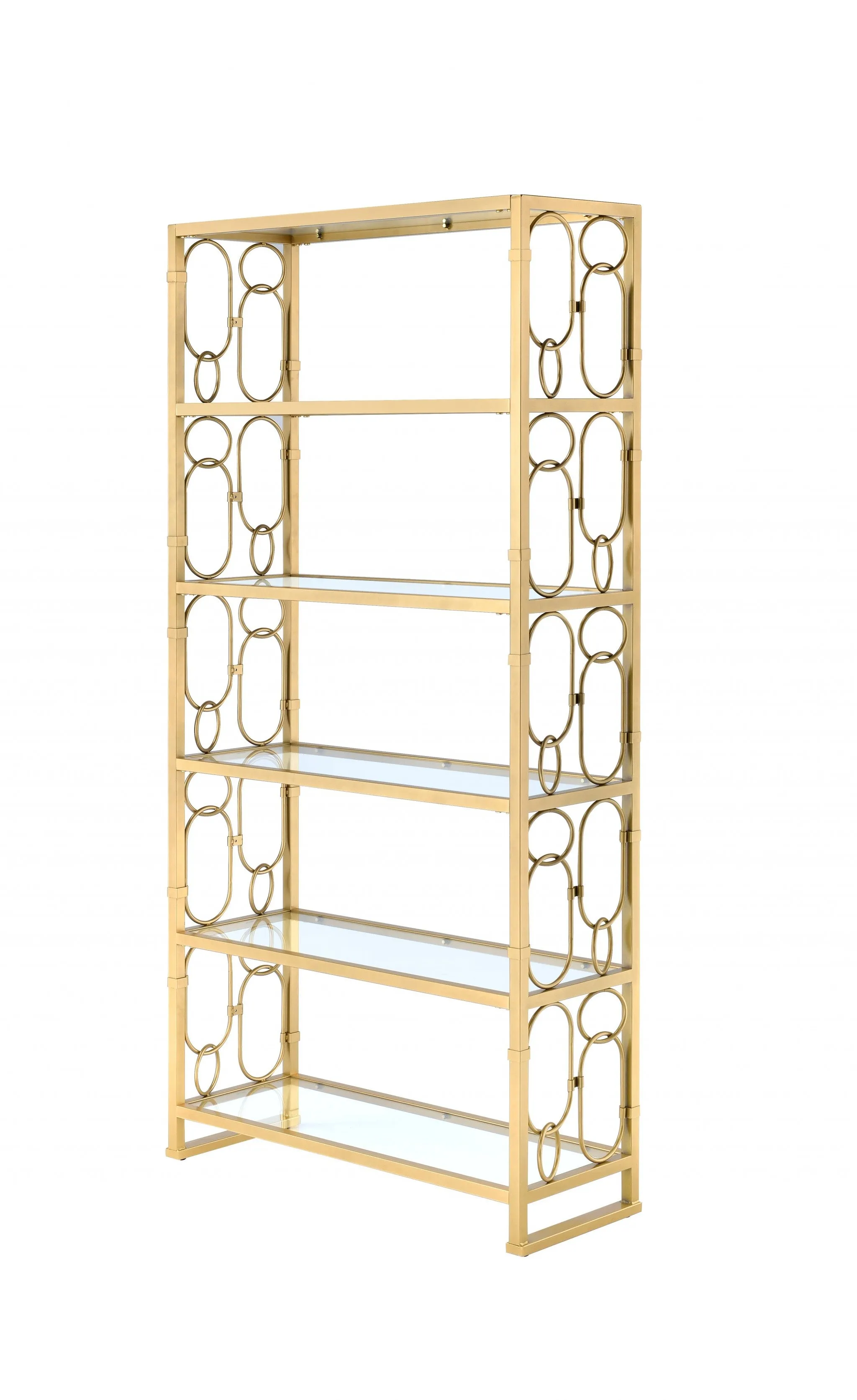 77 Gold Metal and Glass Four Tier Etagere Bookcase