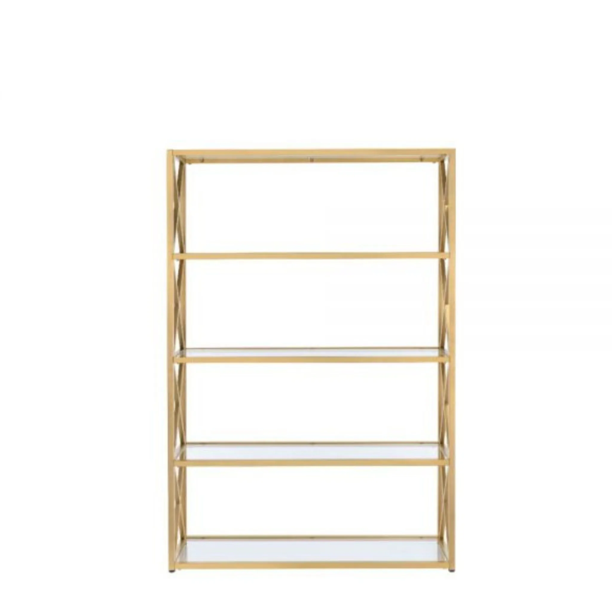 77 Gold Metal and Glass Four Tier Etagere Bookcase