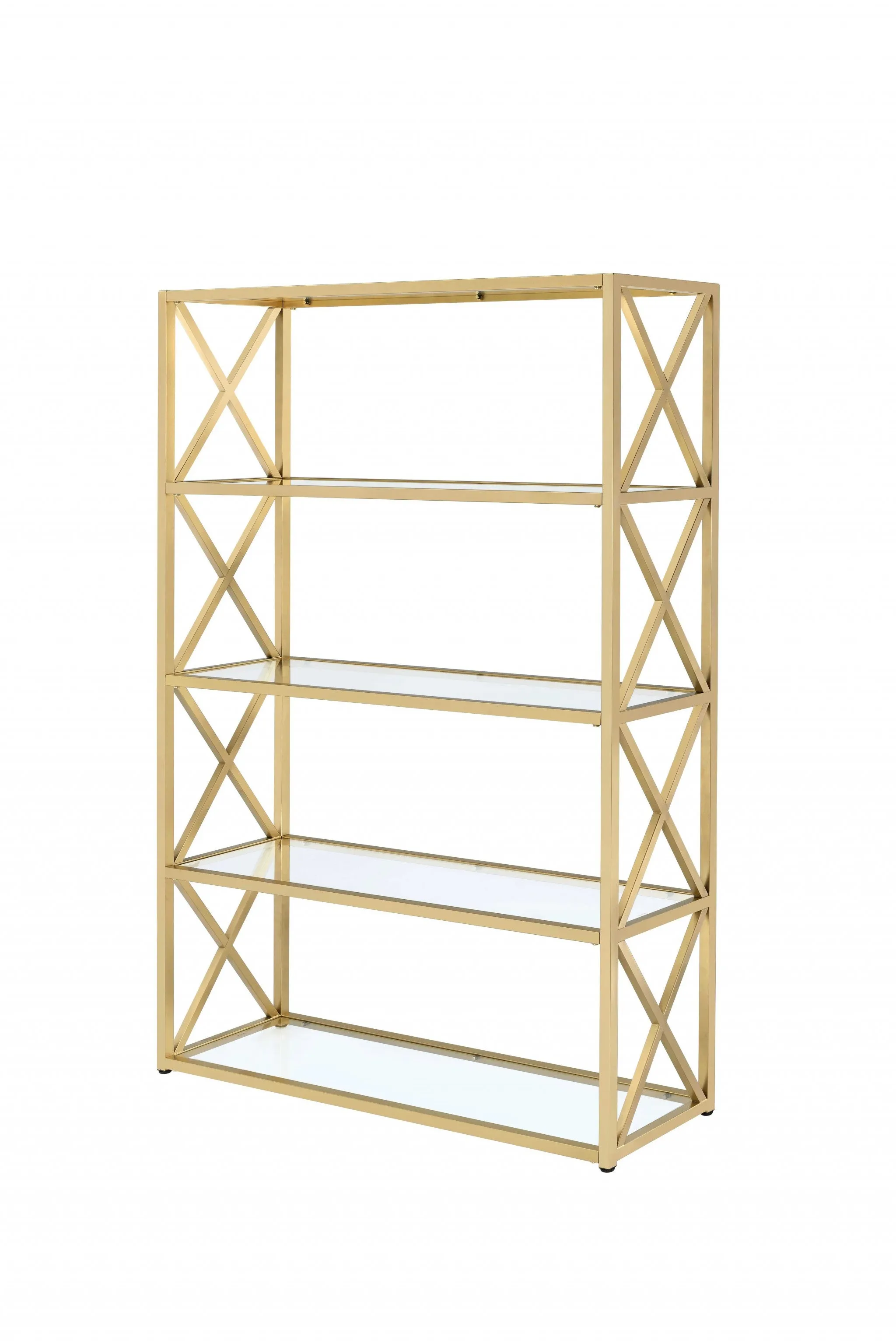 77 Gold Metal and Glass Four Tier Etagere Bookcase