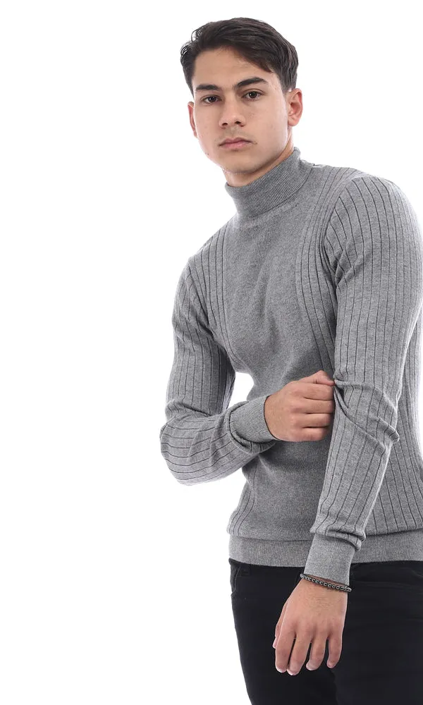 96400 Slim Fit Ribbed Sweater With Turtle Neck - Grey