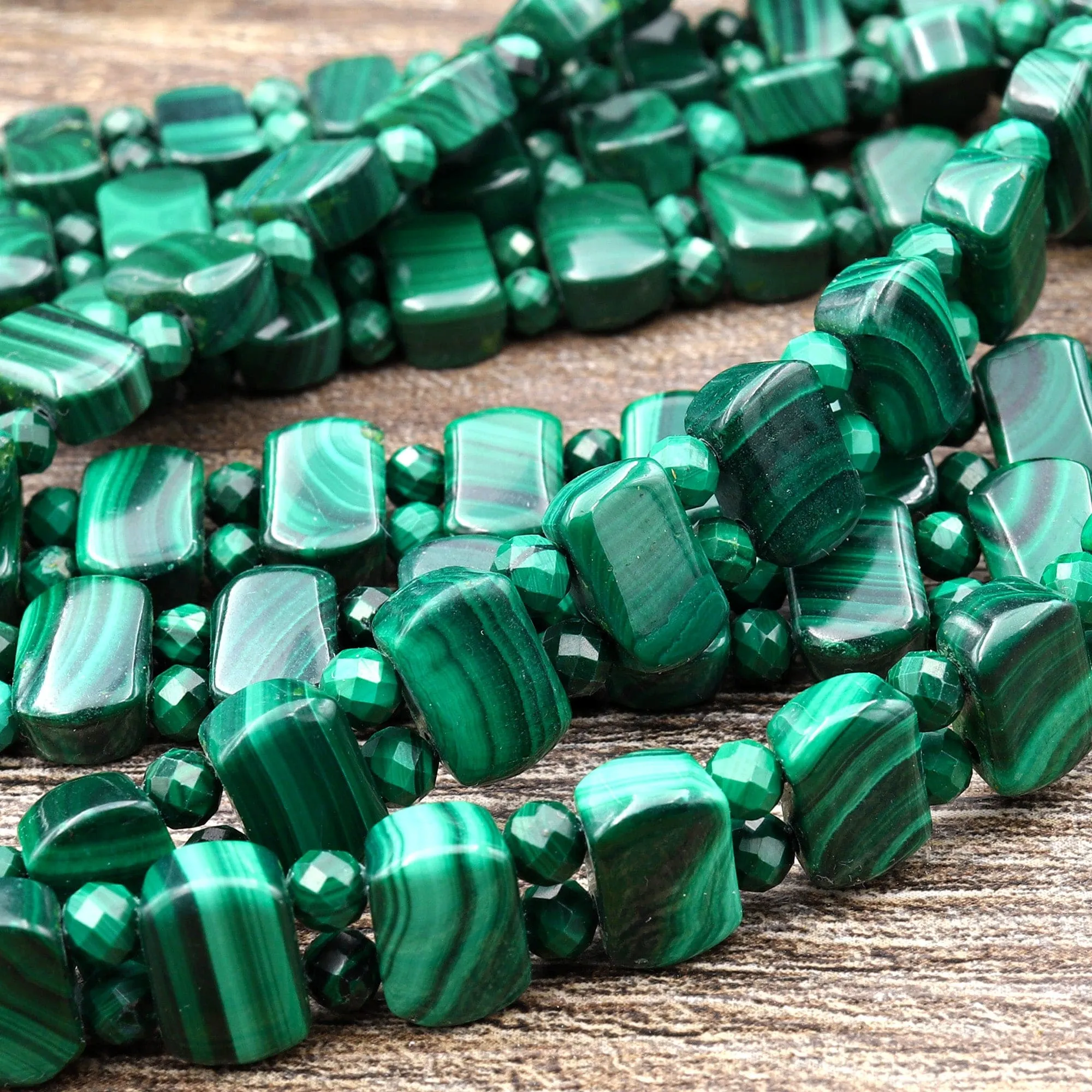 AAA Double Drilled Natural Malachite Rectangle Bracelet Gemstone Beads 8" Strand