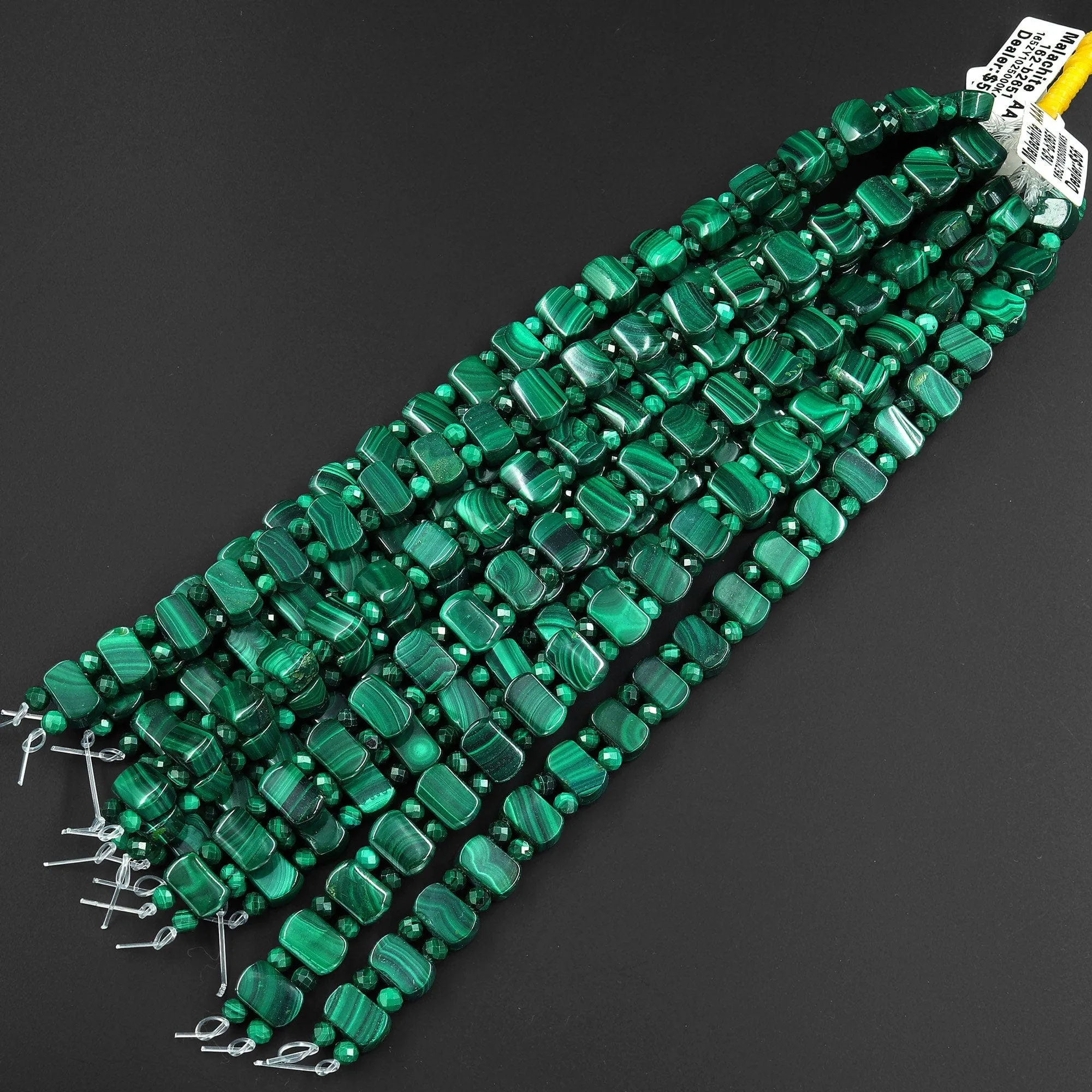 AAA Double Drilled Natural Malachite Rectangle Bracelet Gemstone Beads 8" Strand