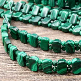 AAA Double Drilled Natural Malachite Rectangle Bracelet Gemstone Beads 8" Strand