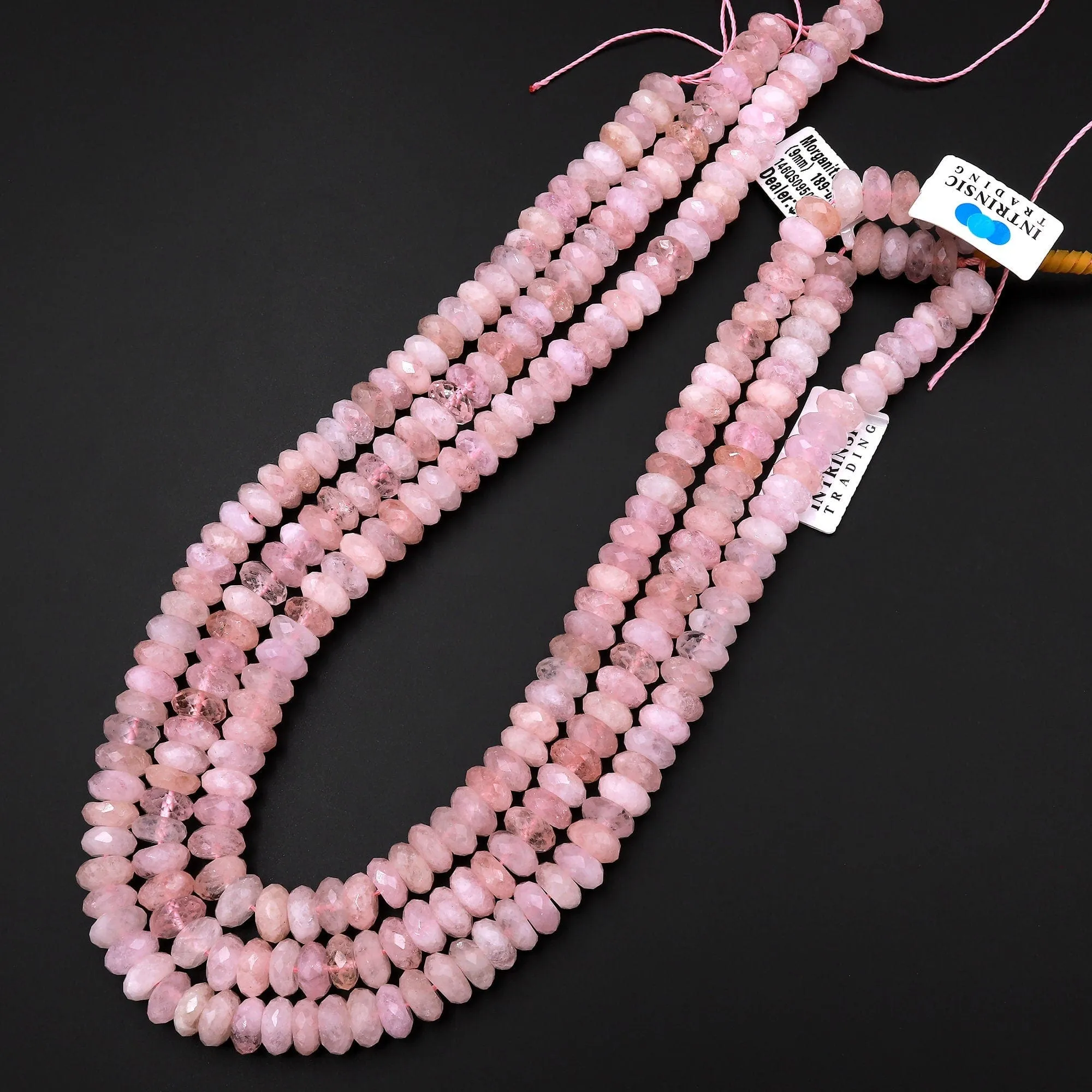 AAA Large Faceted Natural Pink Morganite Aquamarine Beryl Rondelle Beads 10mm 15.5" Strand