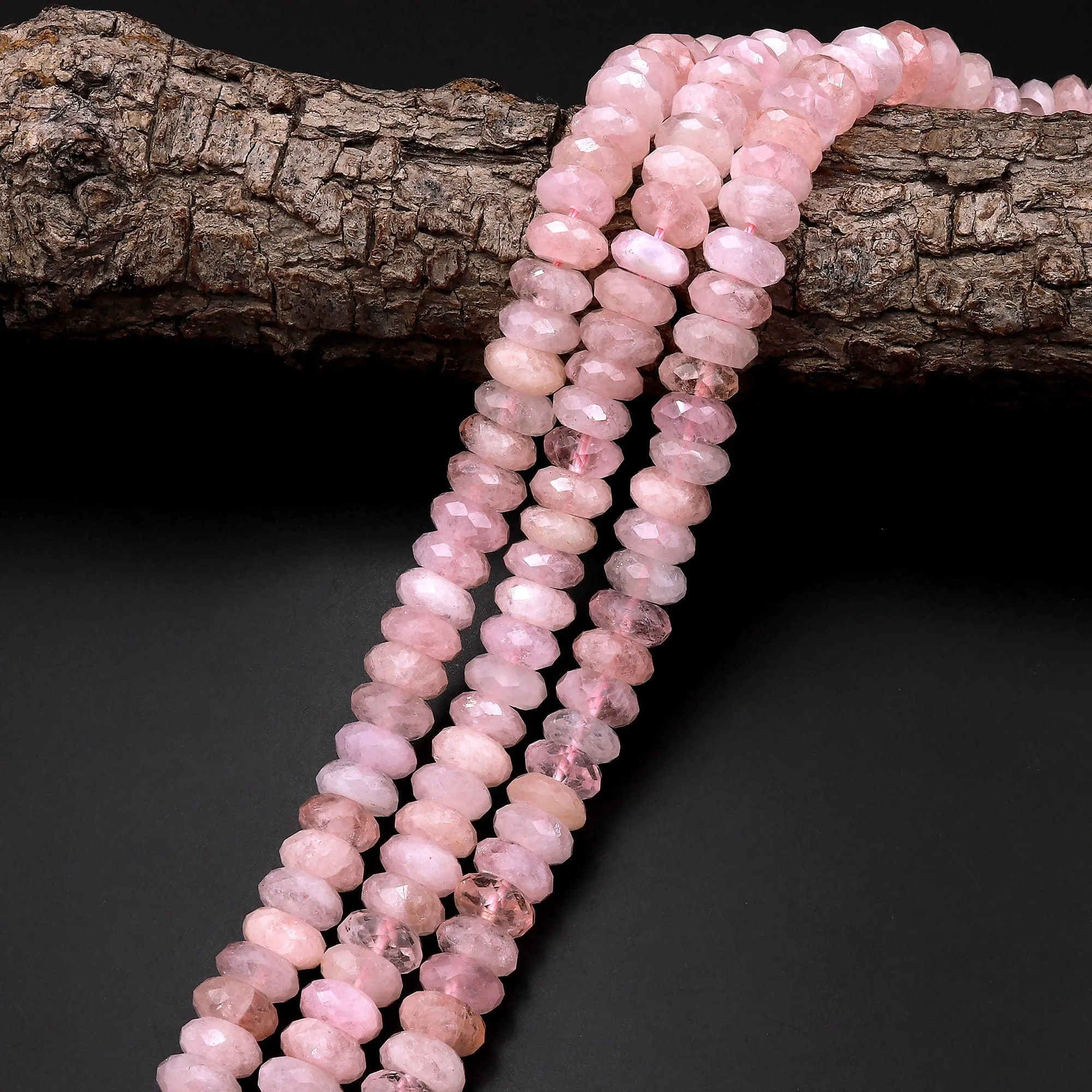 AAA Large Faceted Natural Pink Morganite Aquamarine Beryl Rondelle Beads 10mm 15.5" Strand