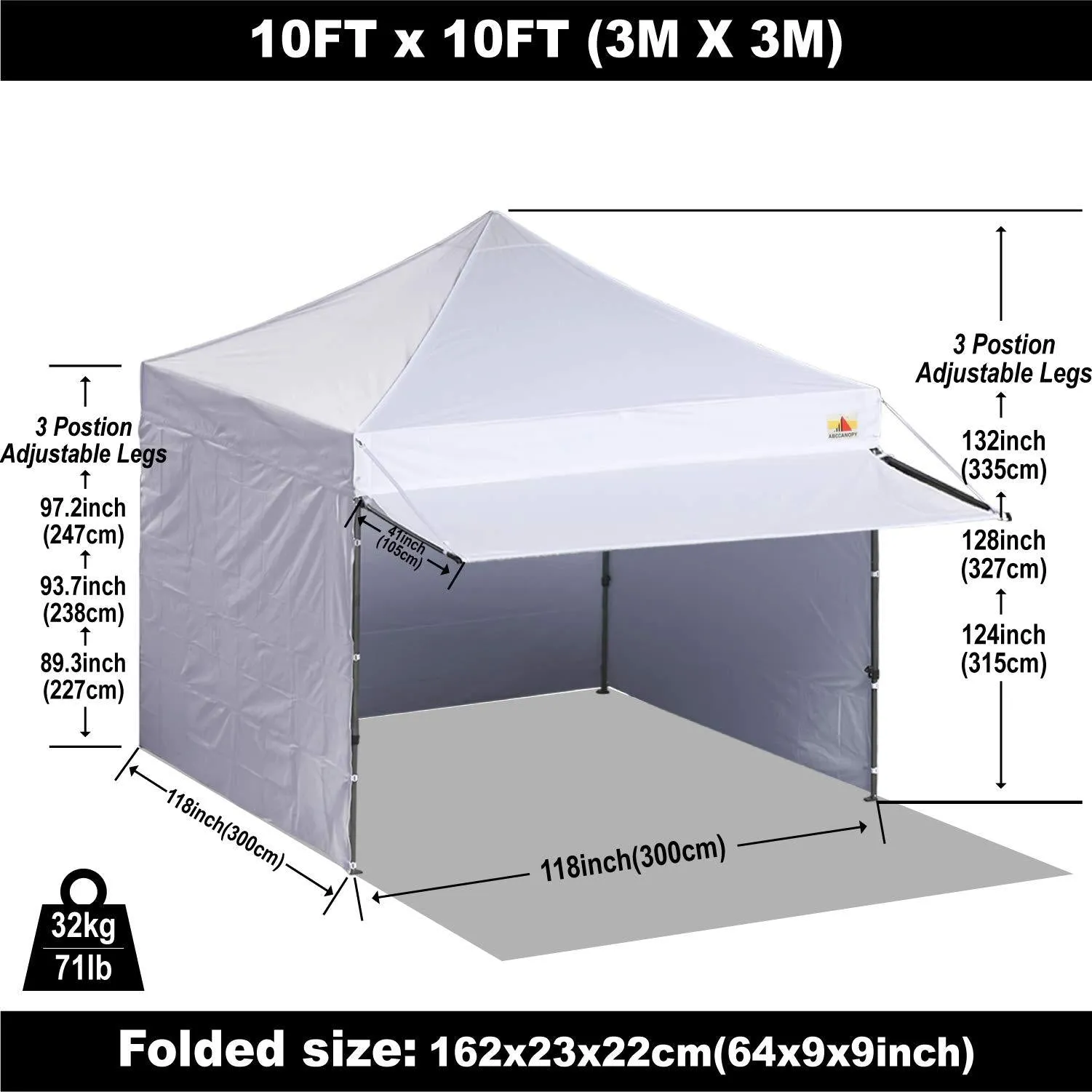 ABCCANOPY Canopy Tent 10 x 10 Pop-up Instant Shelters Commercial Portable Market Canopies with Matching Sidewalls, Weight Bags, Roller Bag,Bonus Canopy Awning