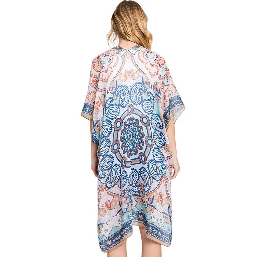 Abstract Paisley Print Kimono Poncho