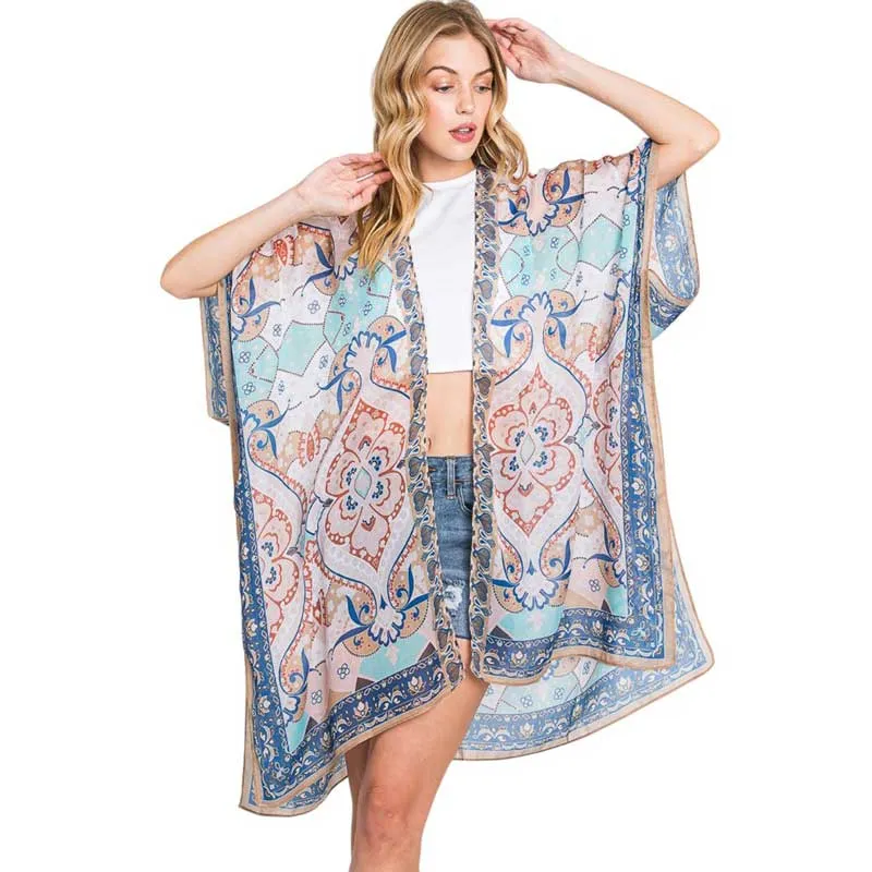 Abstract Paisley Print Kimono Poncho