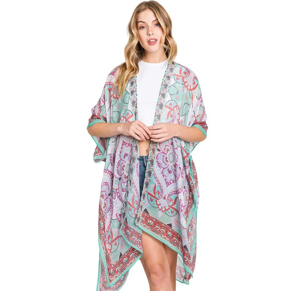 Abstract Paisley Print Kimono Poncho