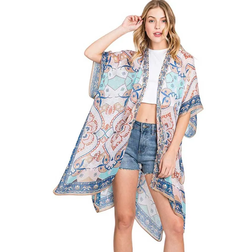 Abstract Paisley Print Kimono Poncho