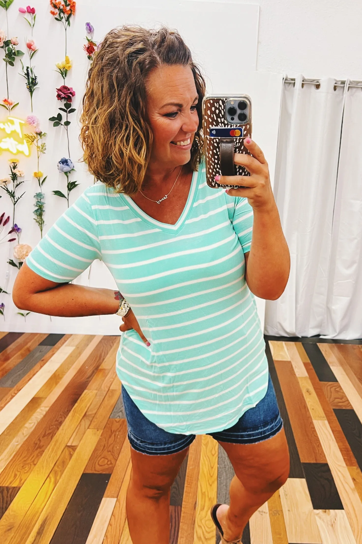 Adelaide Striped Vneck Tee Mint