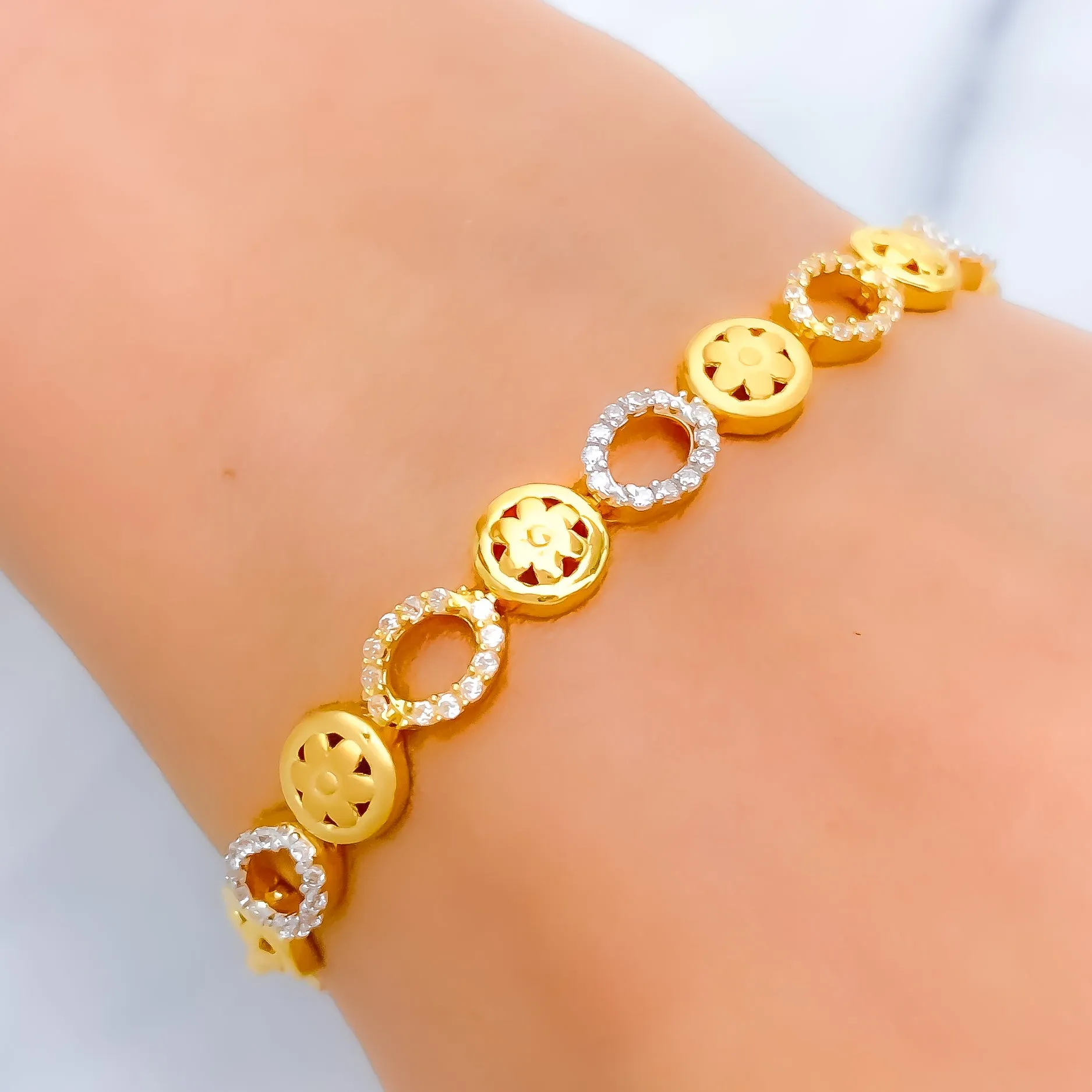 Adorned Floral CZ 22k Gold Bracelet