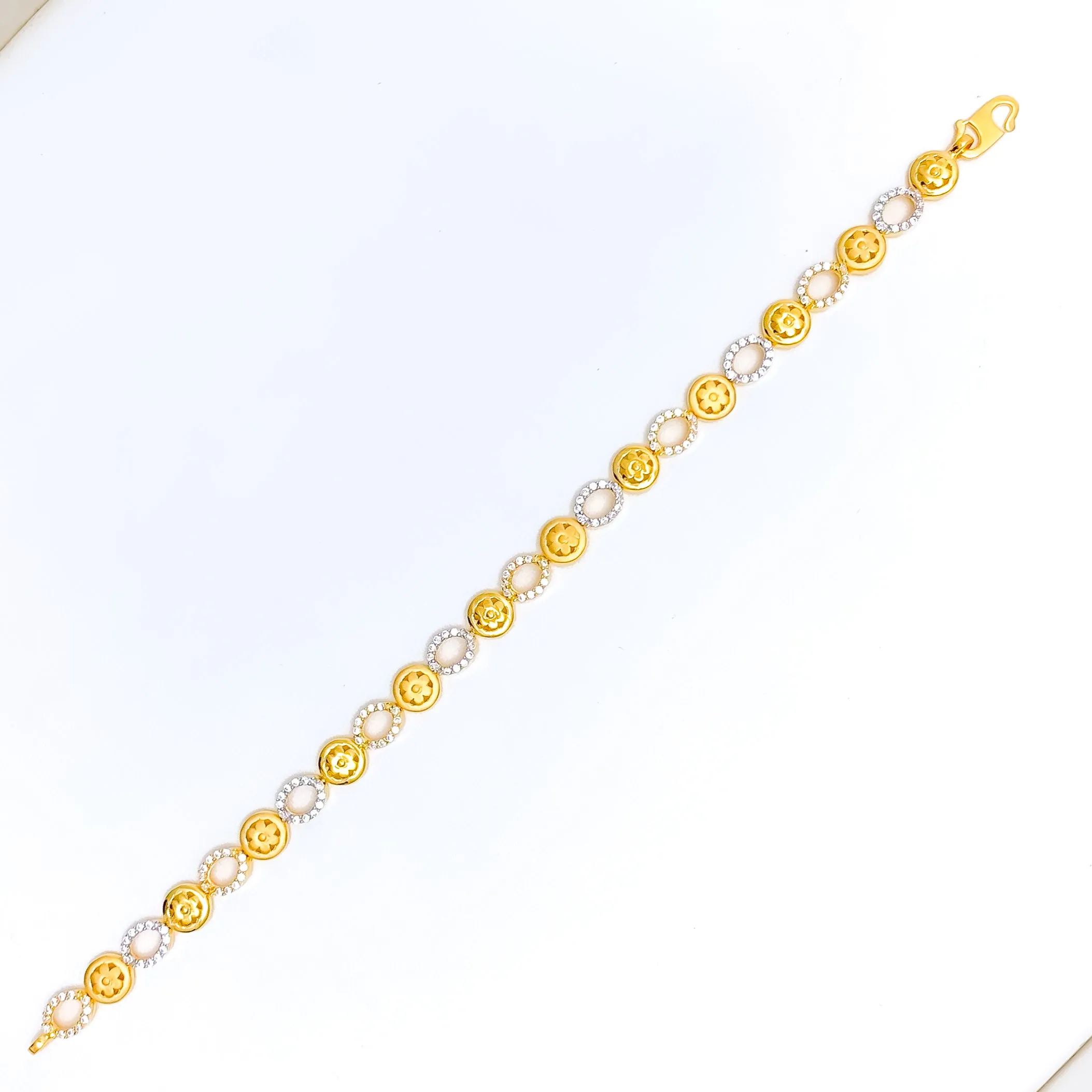 Adorned Floral CZ 22k Gold Bracelet