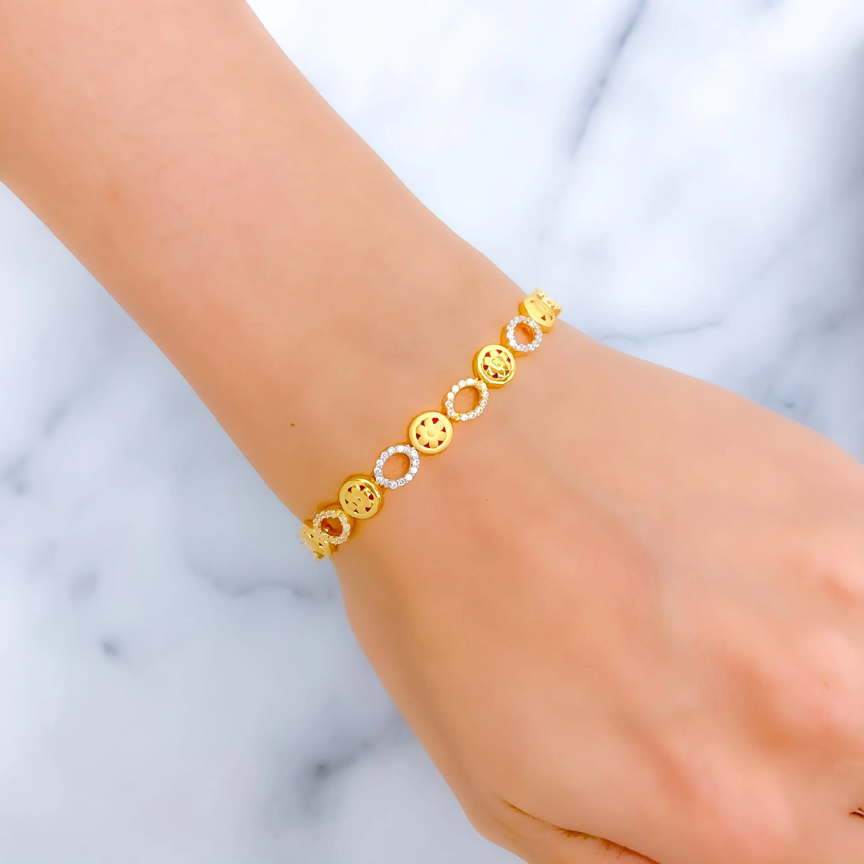 Adorned Floral CZ 22k Gold Bracelet