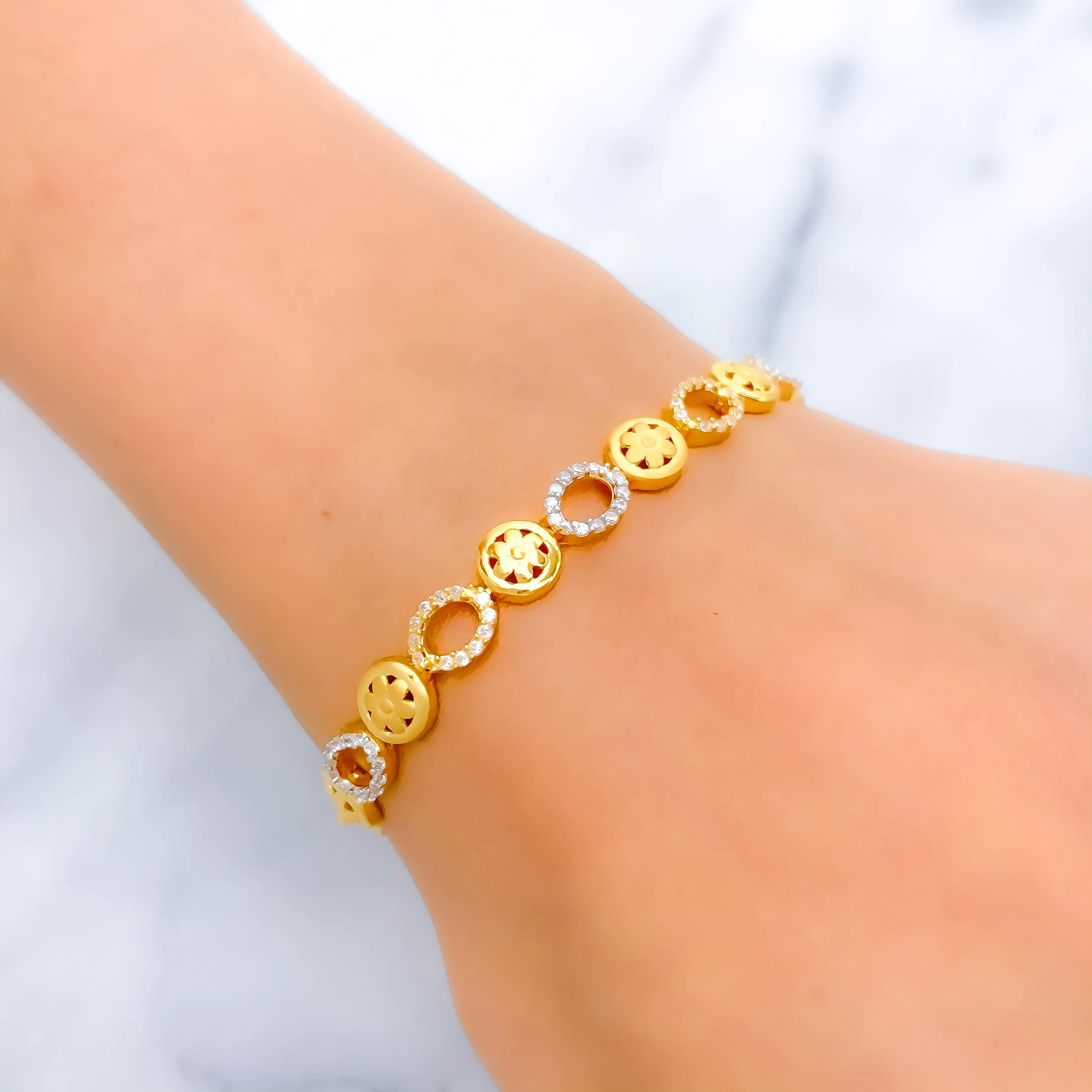 Adorned Floral CZ 22k Gold Bracelet