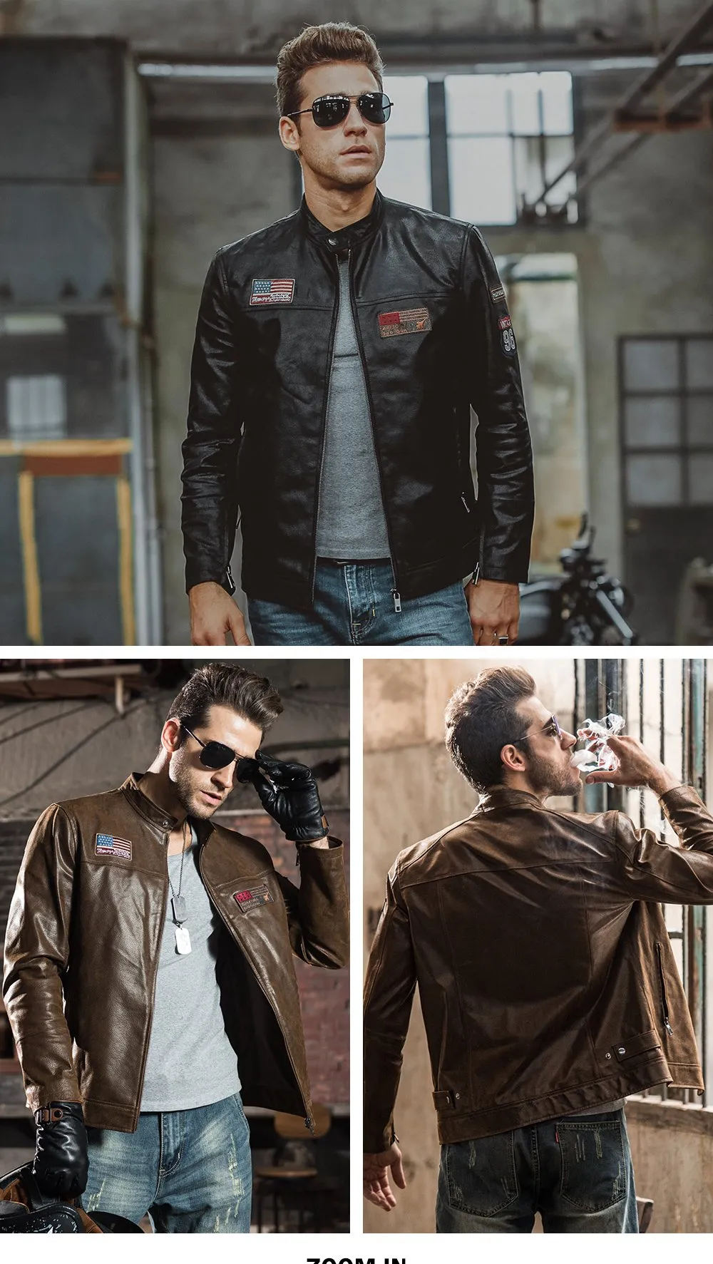 Air Force Pigskin Genuine Leather Motorcycle Jacket Coat for Men