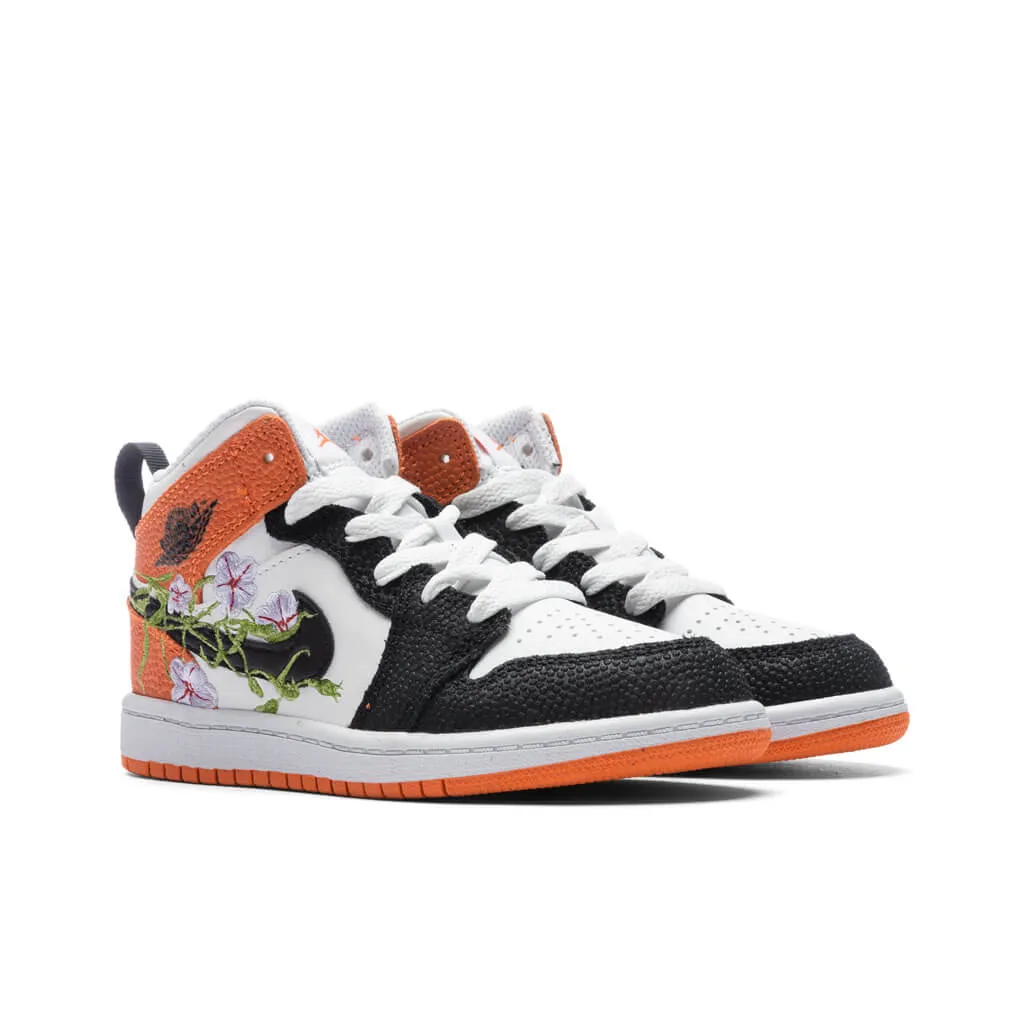 Air Jordan 1 Mid SE (PS) - White/Black/Starfish/Vivid Green