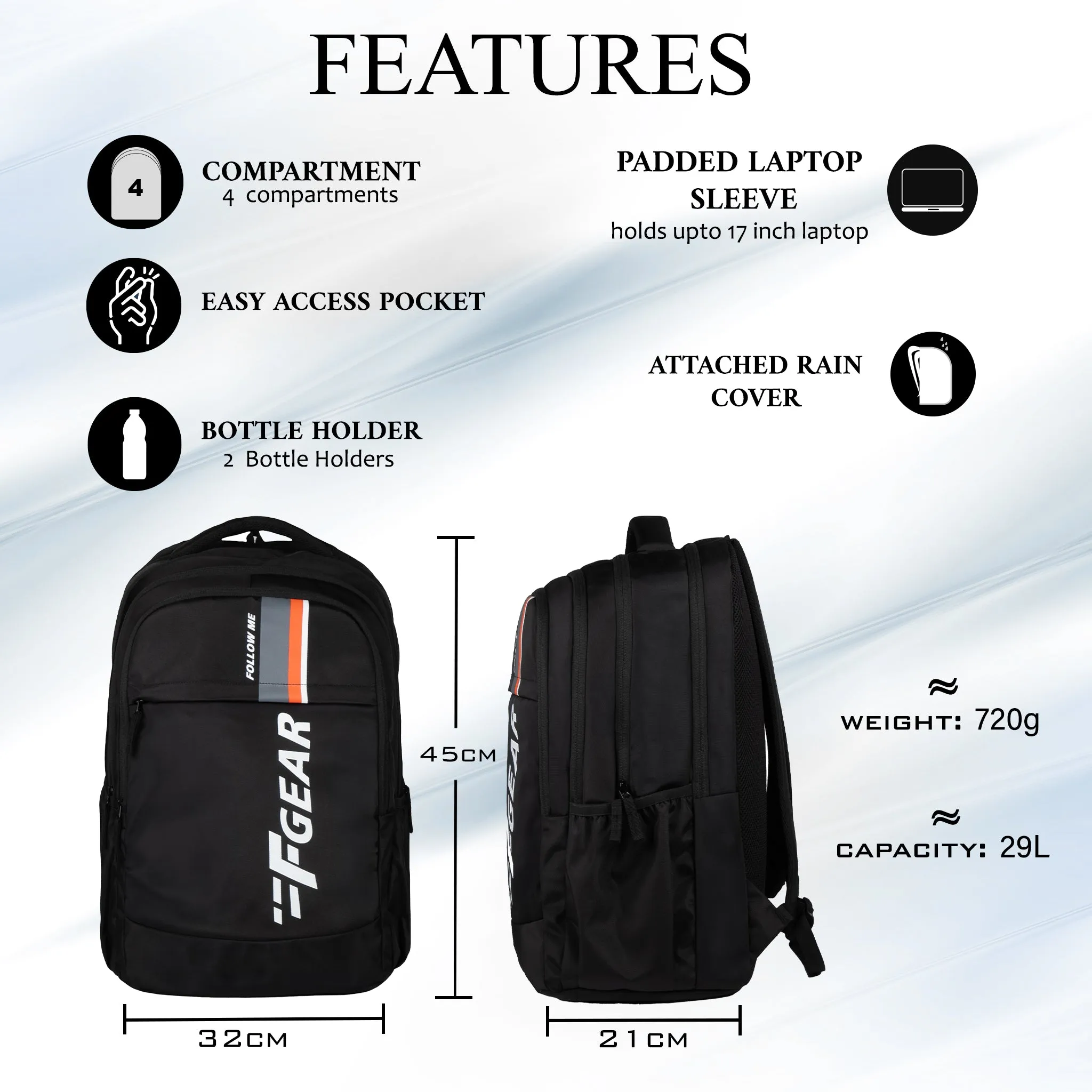 Airmate 29L Black Backpack with raincover