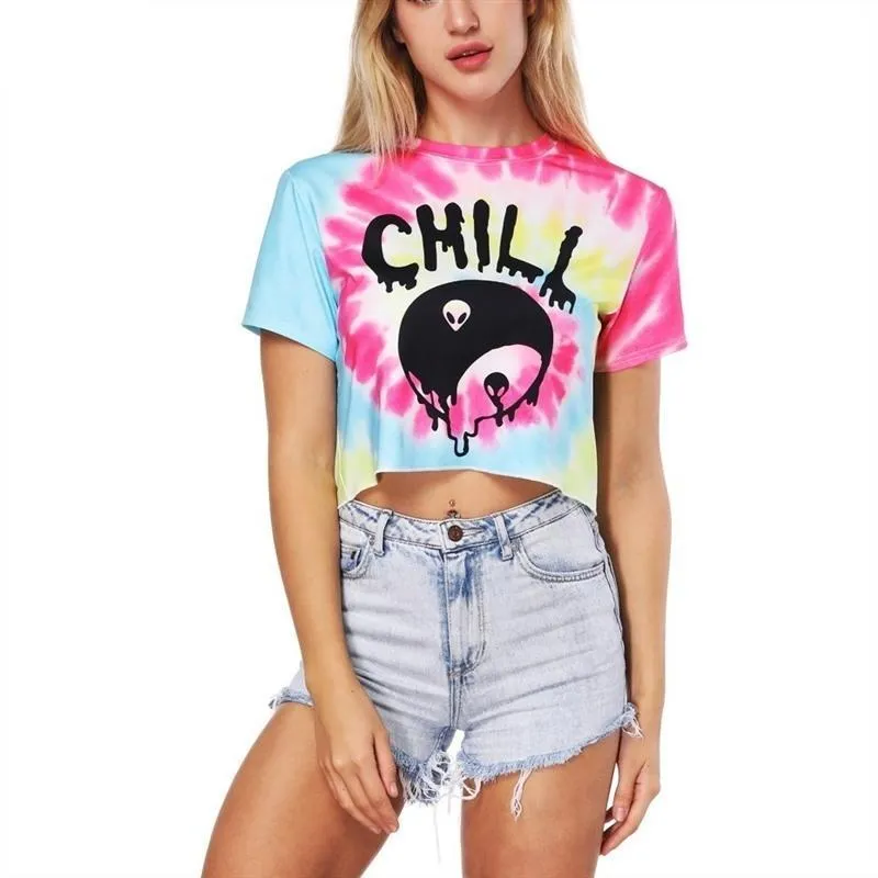 Alien Chill Printed Crop Top Tees