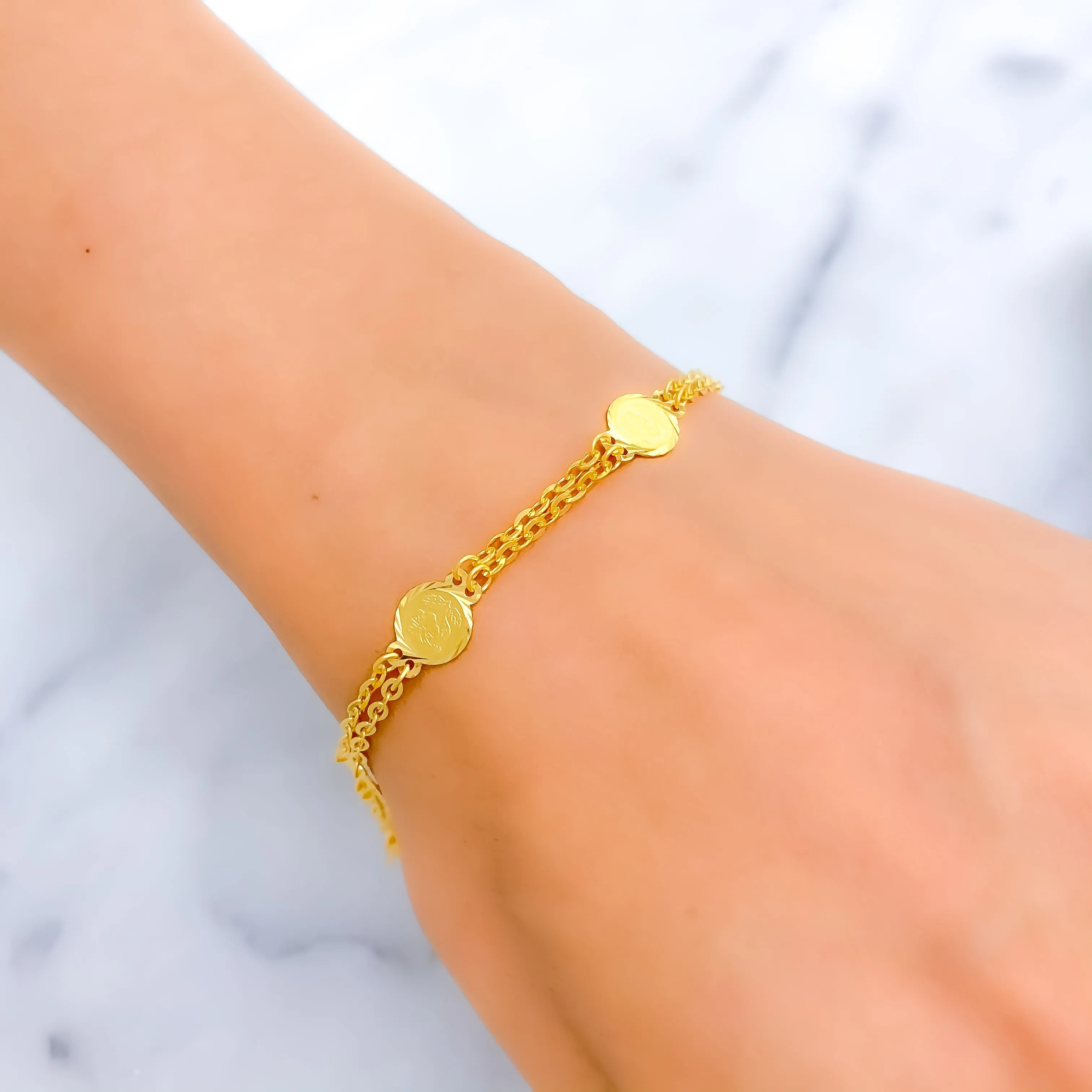 Alternating Dual Chain 22k Gold Coin Bracelet